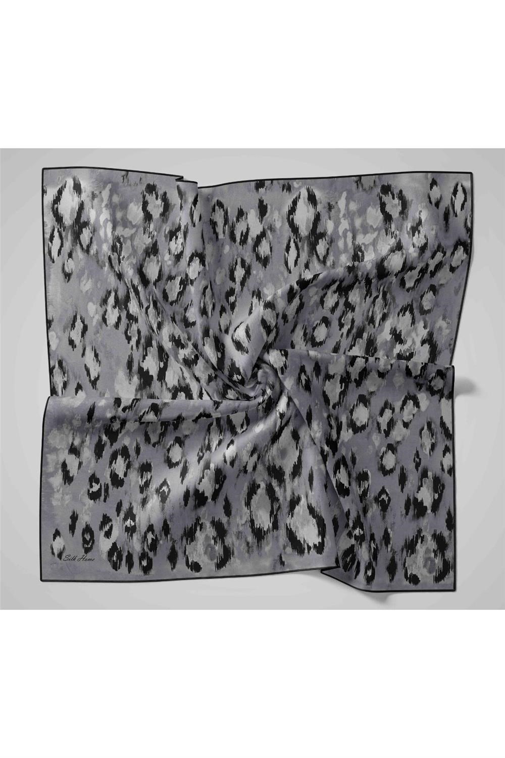 Twill İpek Eşarp Siyah-Füme Desenli Tok Duruşlu 90x90