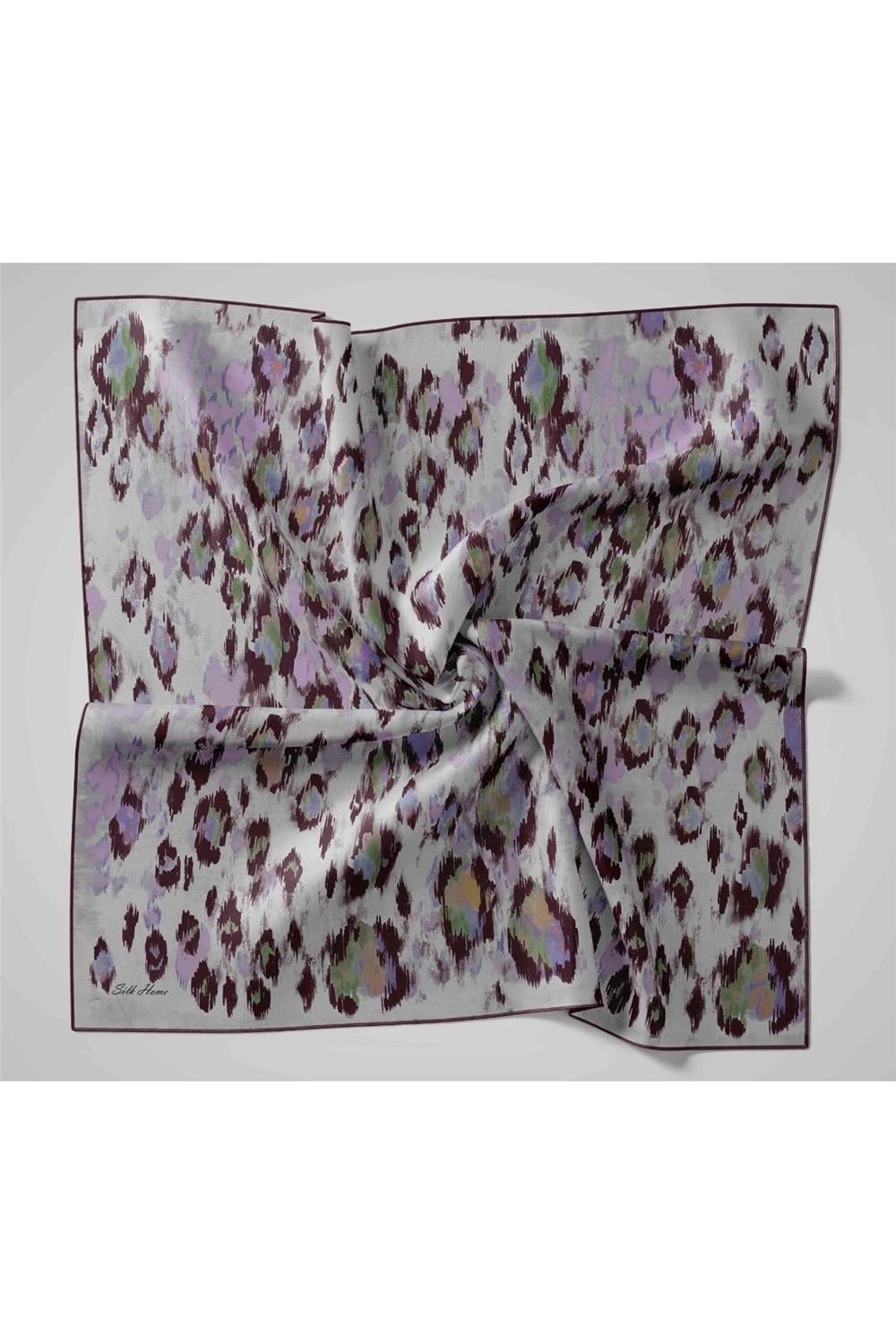 Twill İpek Eşarp Siyah-Koyu Mor Soyut Desenli Tok Duruşlu 90x90