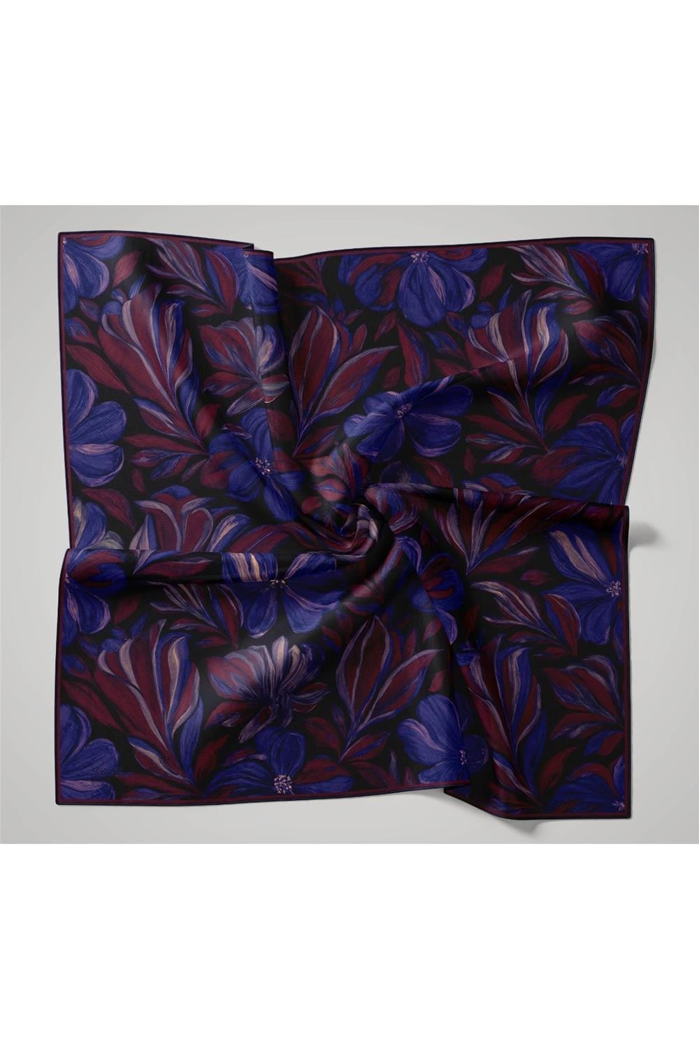 Twill İpek Eşarp Siyah-Mor Soyut Desenli Tok Duruşlu 90x90
