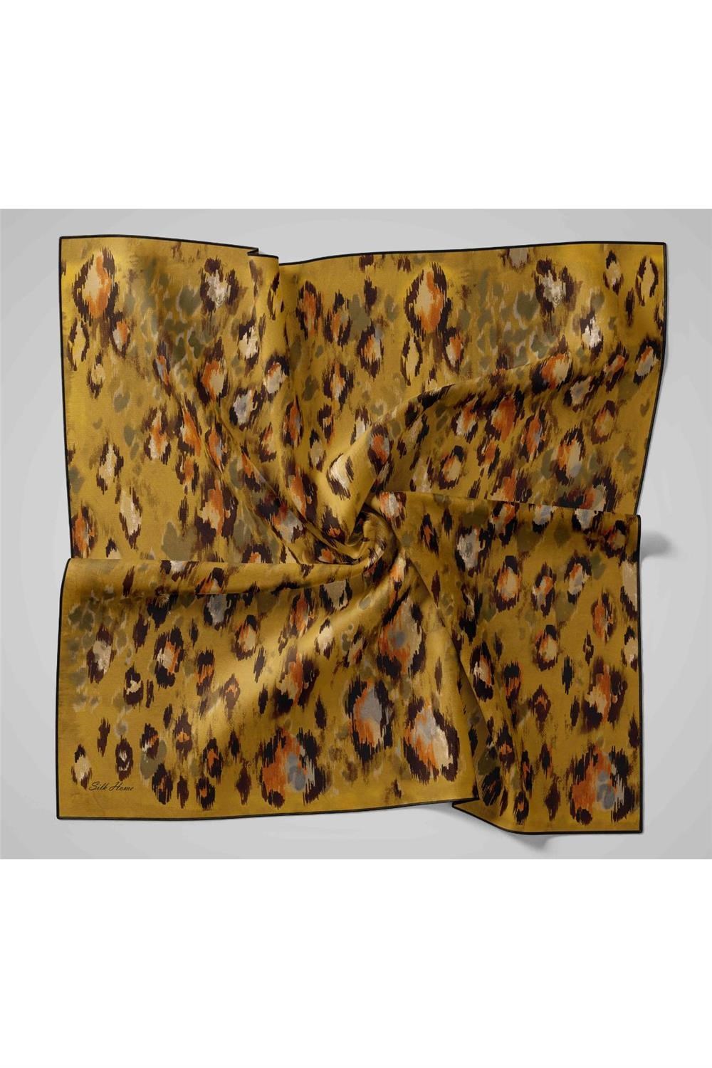 Twill İpek Eşarp Siyah-Olive Desenli Tok Duruşlu 90x90
