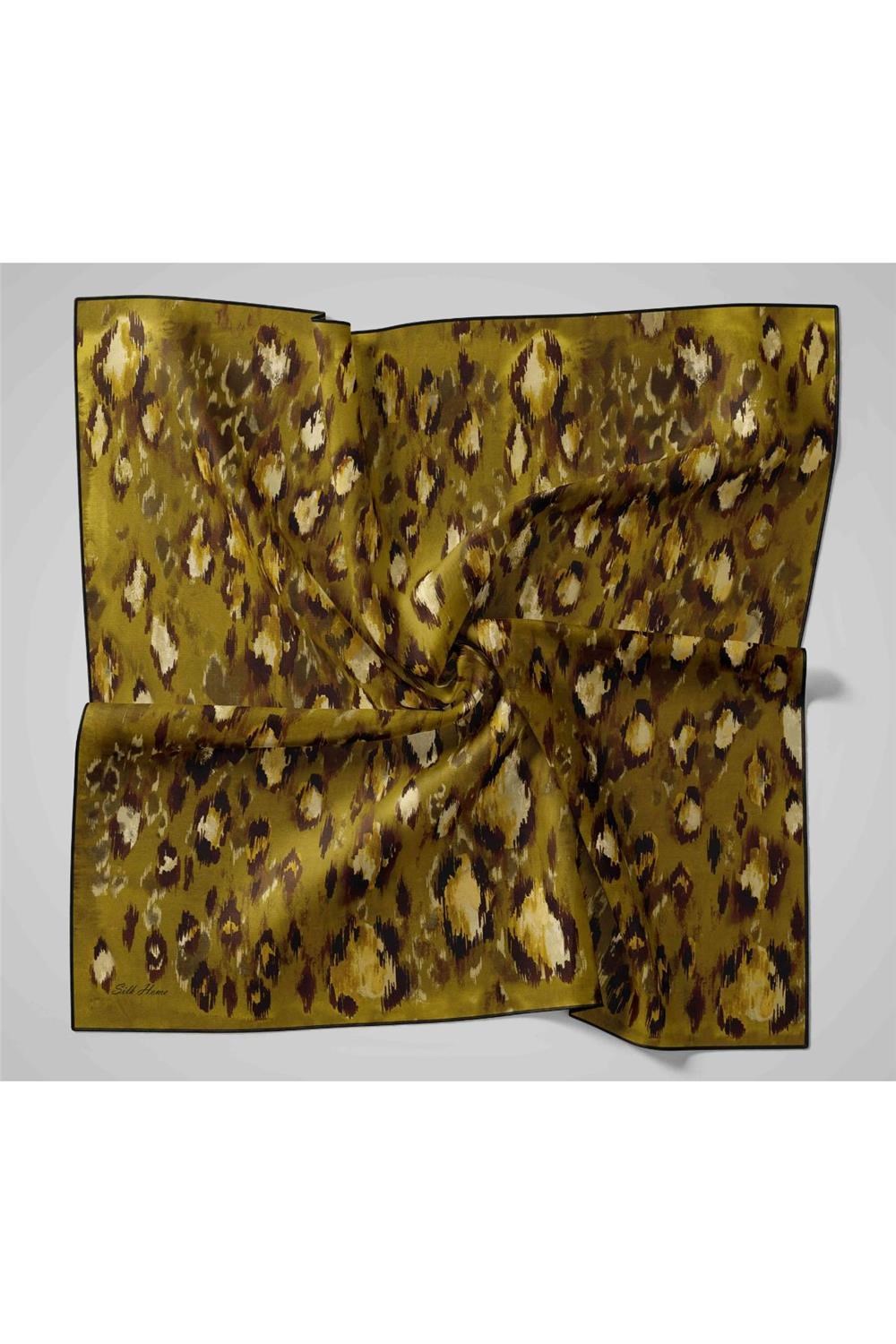 Twill İpek Eşarp Siyah-Yeşil Desenli Tok Duruşlu 90x90