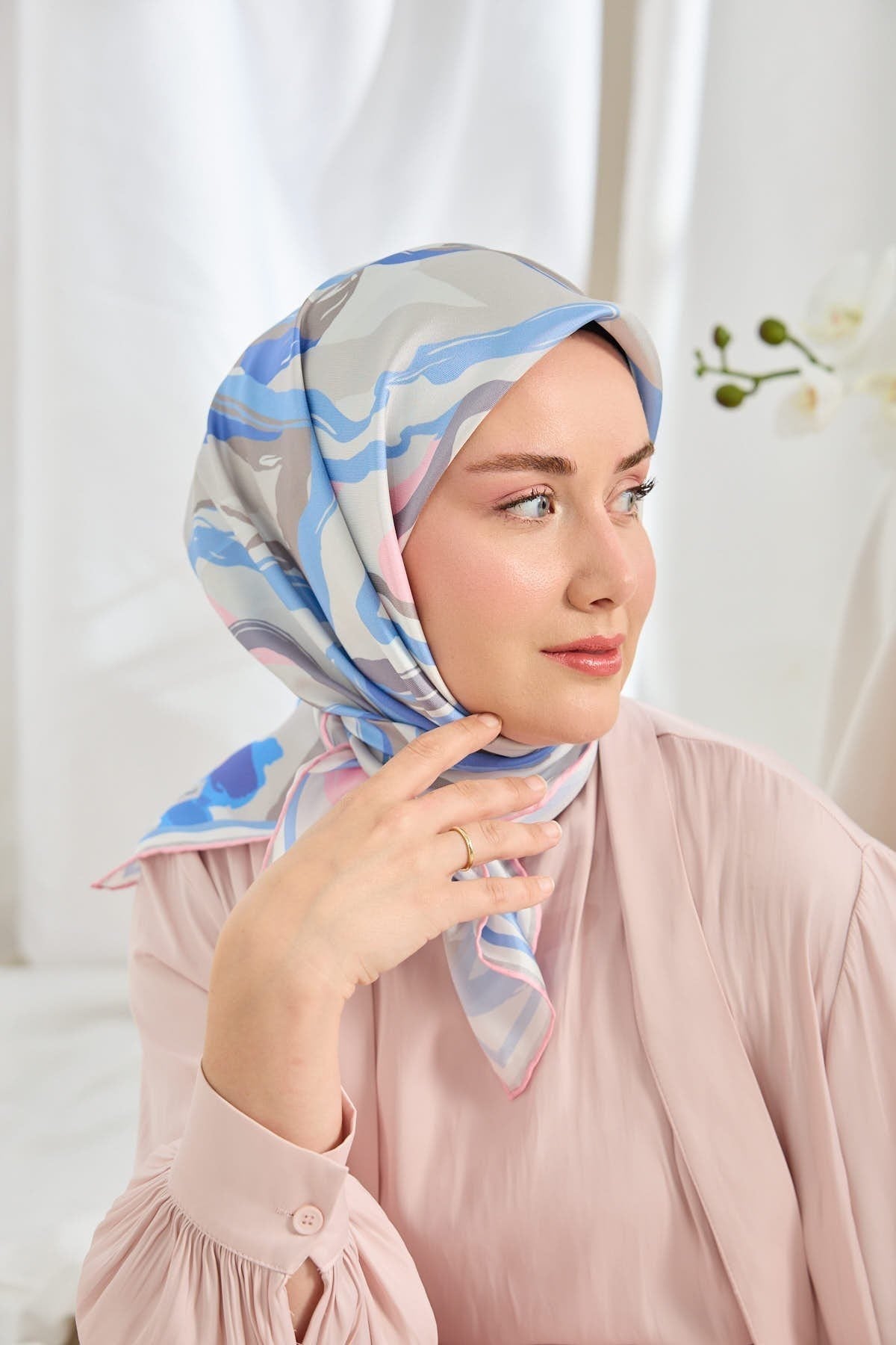 Twill İpek Eşarp Soyut İndigo