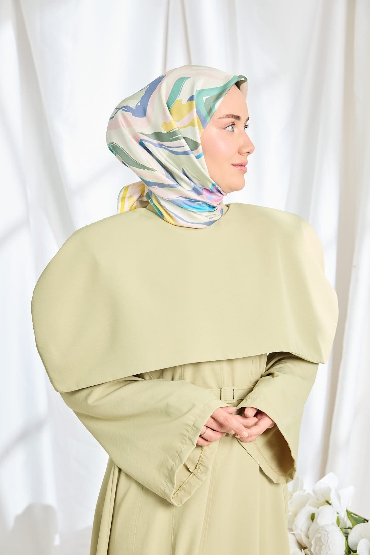 Twill İpek Eşarp Soyut Su Yeşili