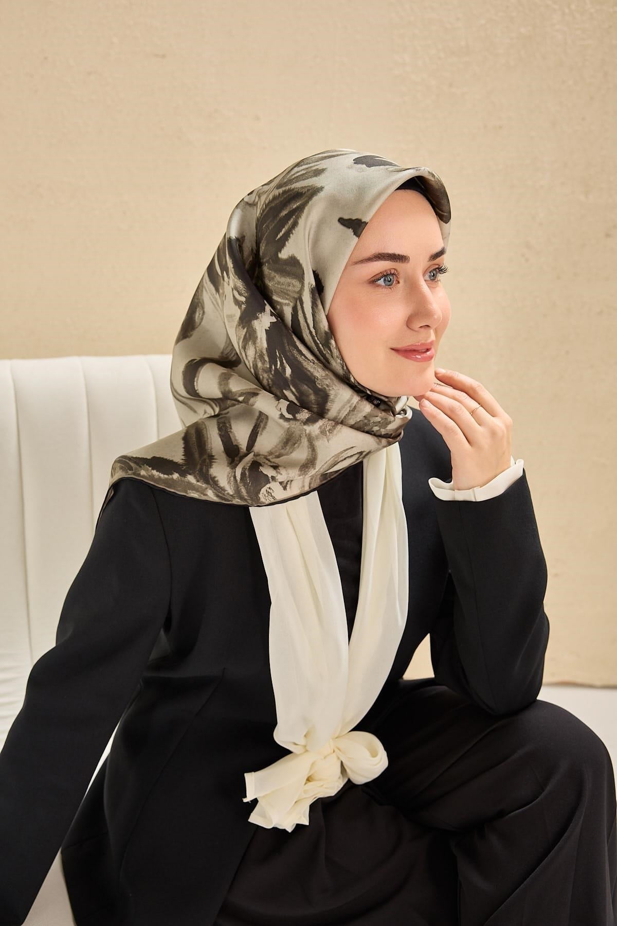 Twill İpek Eşarp Sulu Boya Gri 90x90