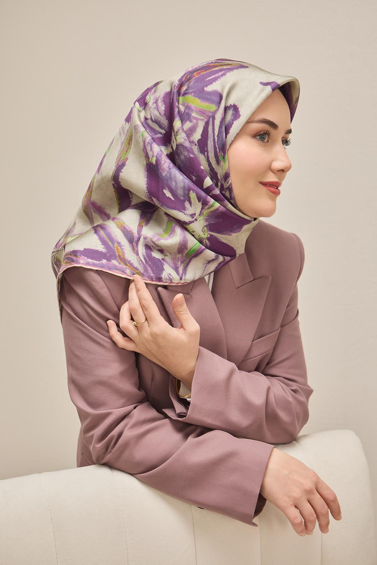 Twill İpek Eşarp Sulu Boya Mor 90x90