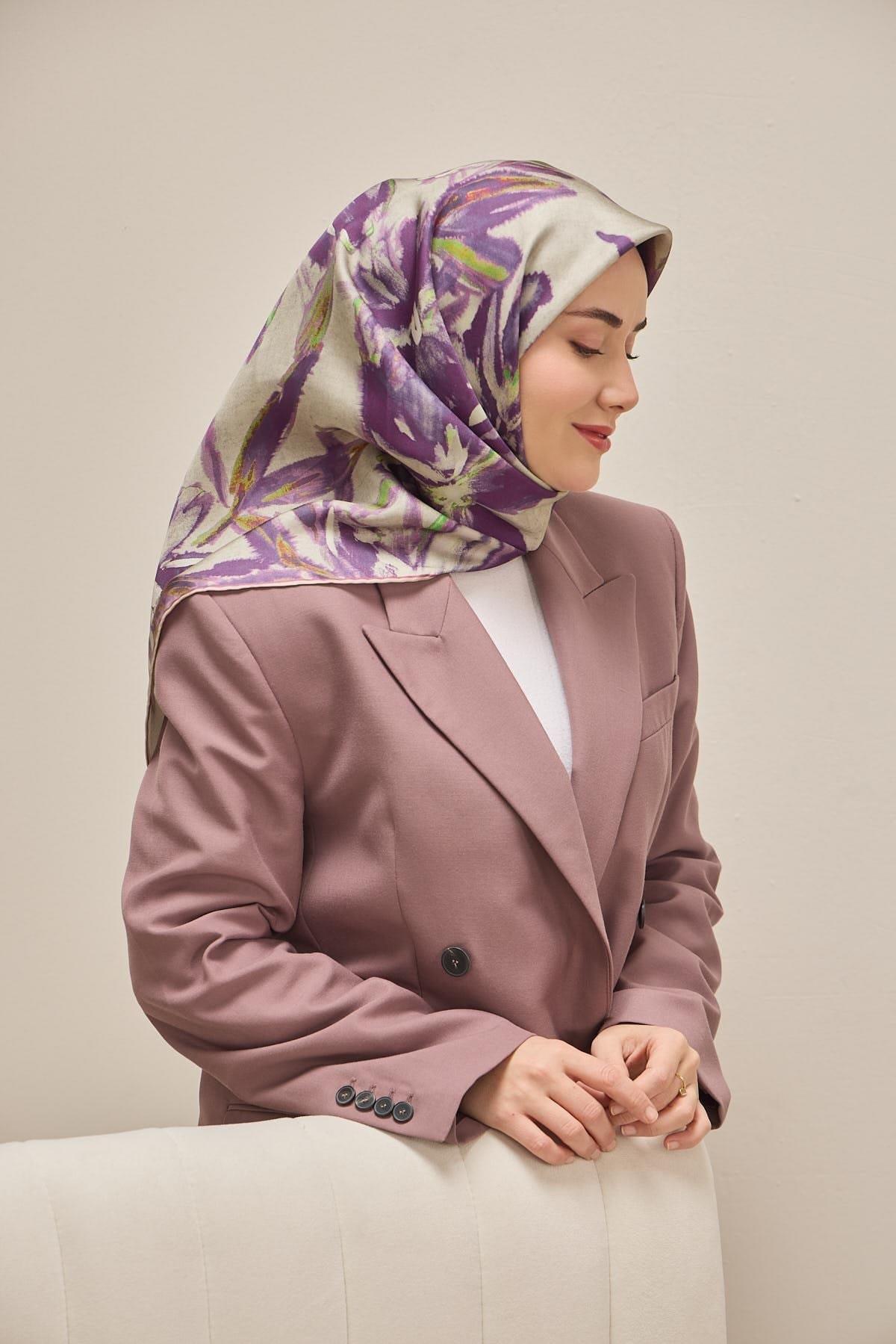 Twill İpek Eşarp Sulu Boya Mor 90x90
