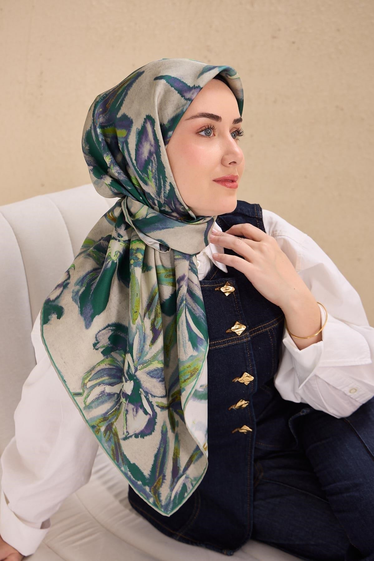 Twill İpek Eşarp Sulu Boya Petrol Yeşili 90x90