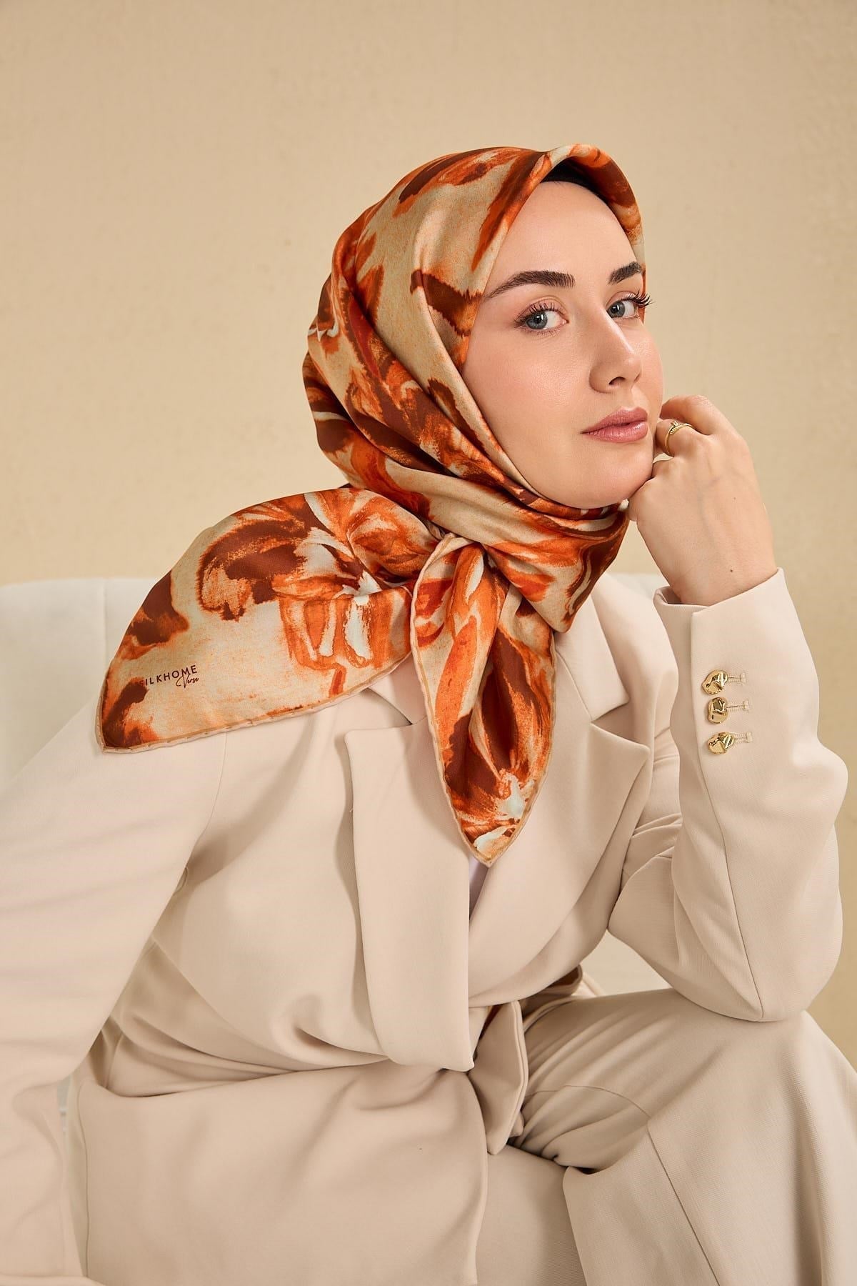 Twill İpek Eşarp Sulu Boya Turuncu 90x90