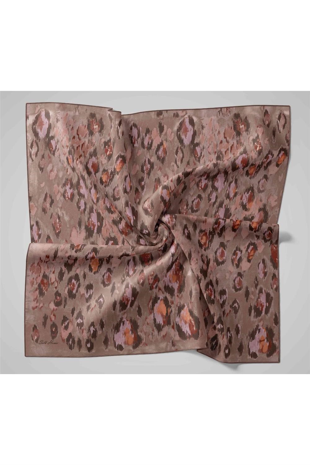 Twill İpek Eşarp Vizon-Acı Kahve Desenli Tok Duruşlu 90x90