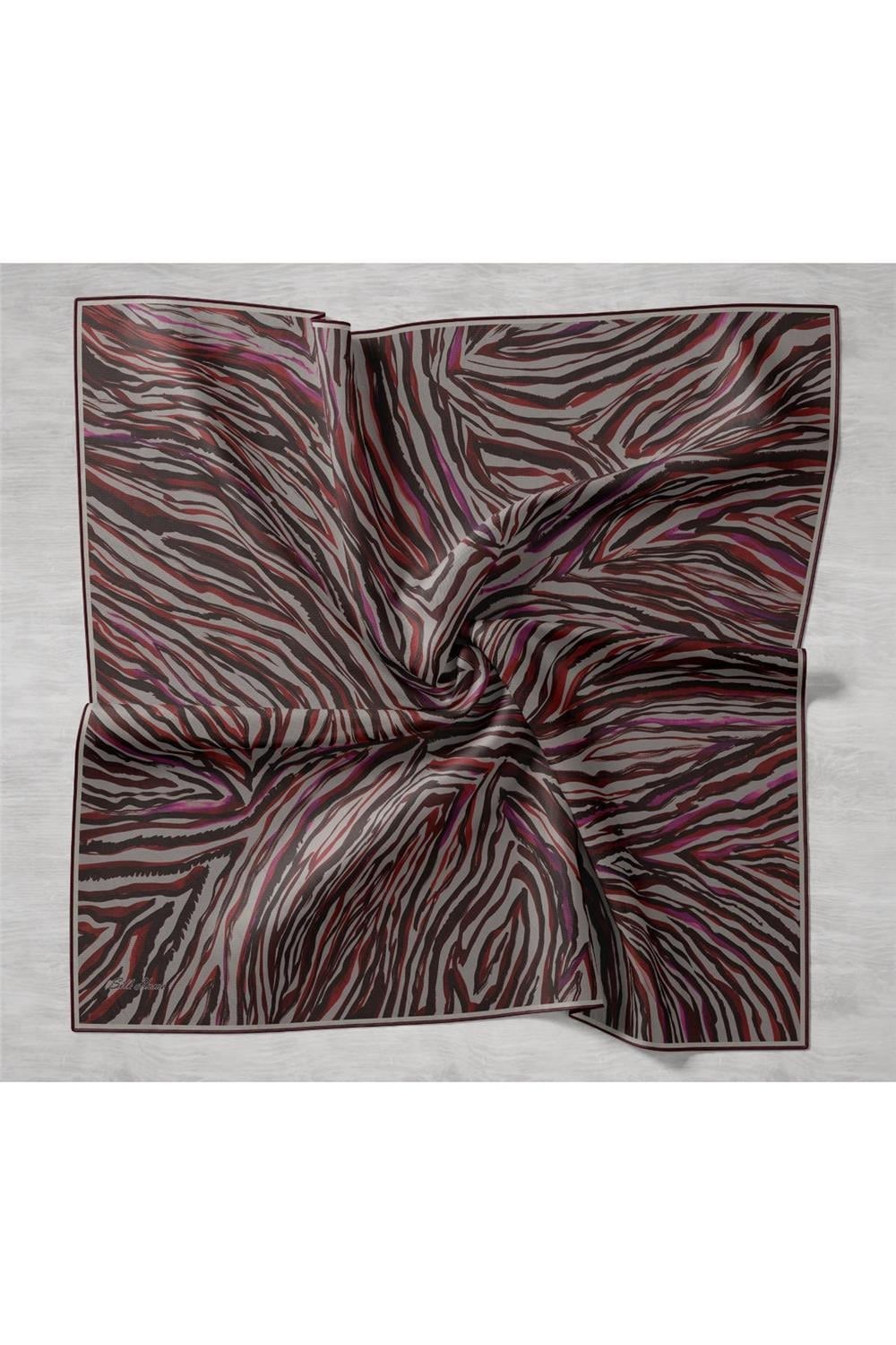 Twill İpek Eşarp Vizon Kırmızı Geometrik Desenli Tok Duruşlu 90x90