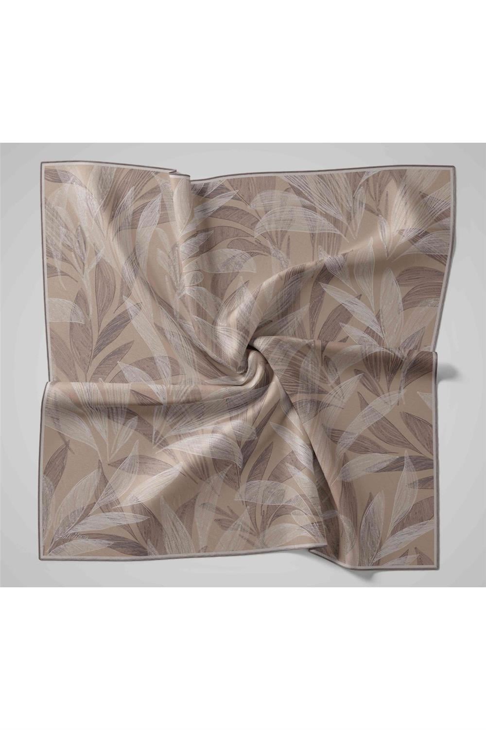Twill İpek Eşarp Vizon-Pastel Mor Ekru Geçişli Kaymaz Tok Duruşlu 90x90