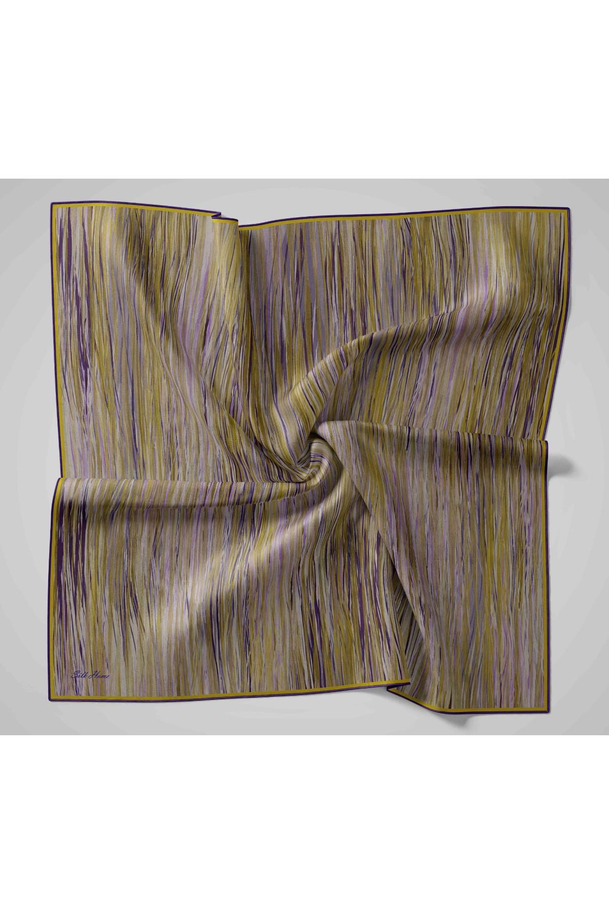 Twill İpek Eşarp Yağ Yeşili-Mor Tonlu Tok Duruşlu Kaymaz Kumaş 90x90