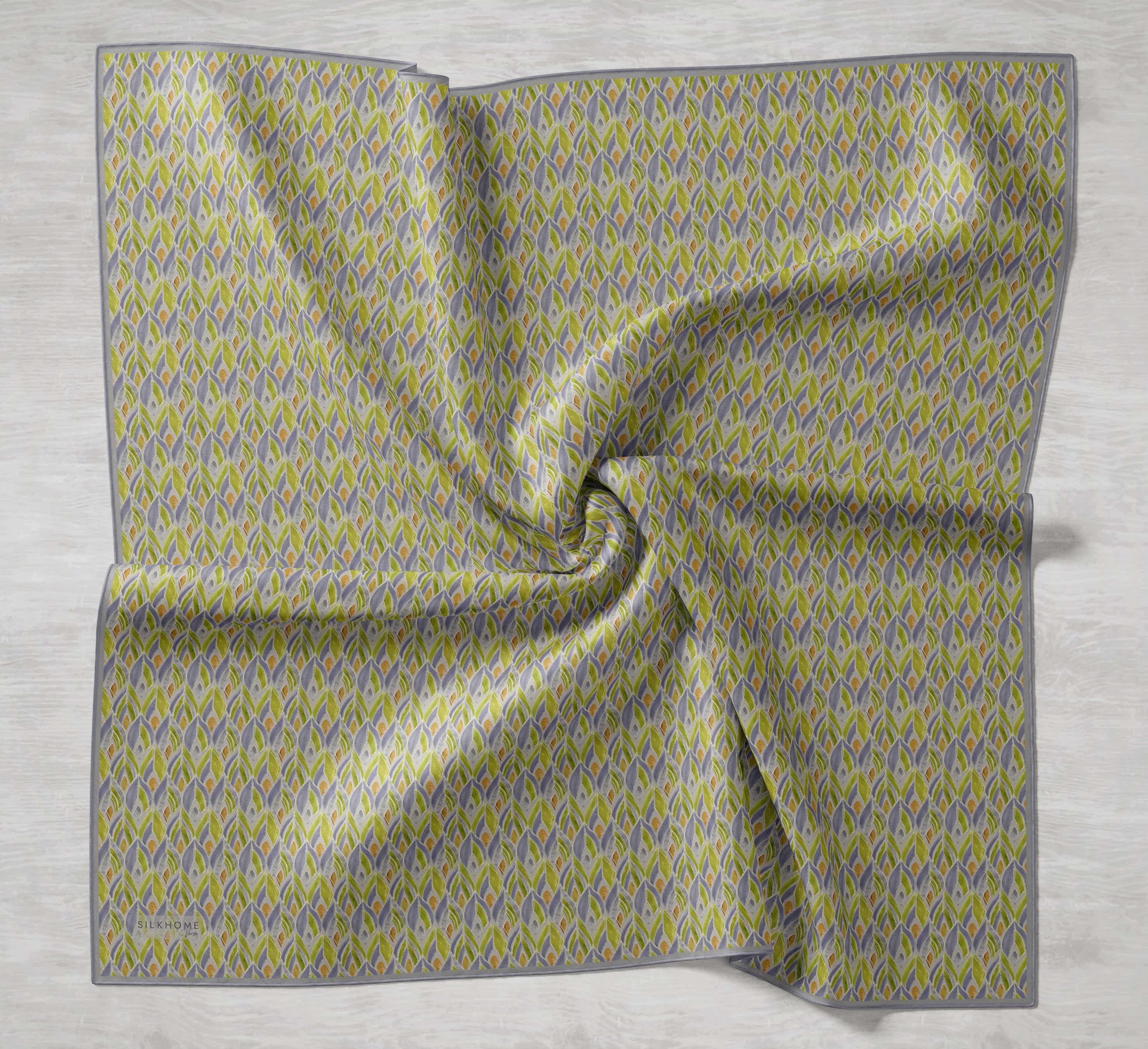 Twill İpek Eşarp Yaprak Ritmi Açık Yeşil 90x90