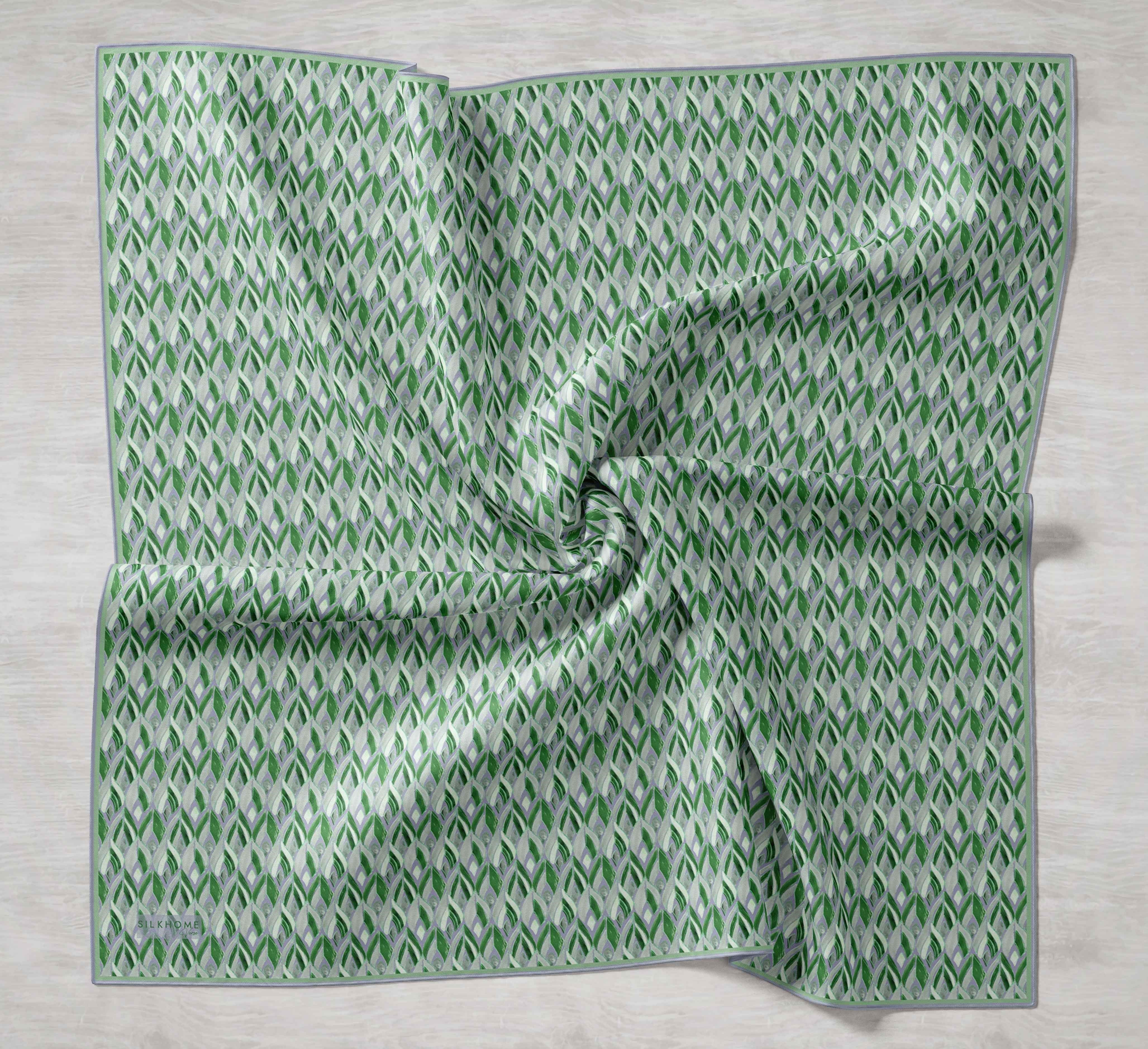 Twill İpek Eşarp Yaprak Ritmi Çimen Yeşili 90x90