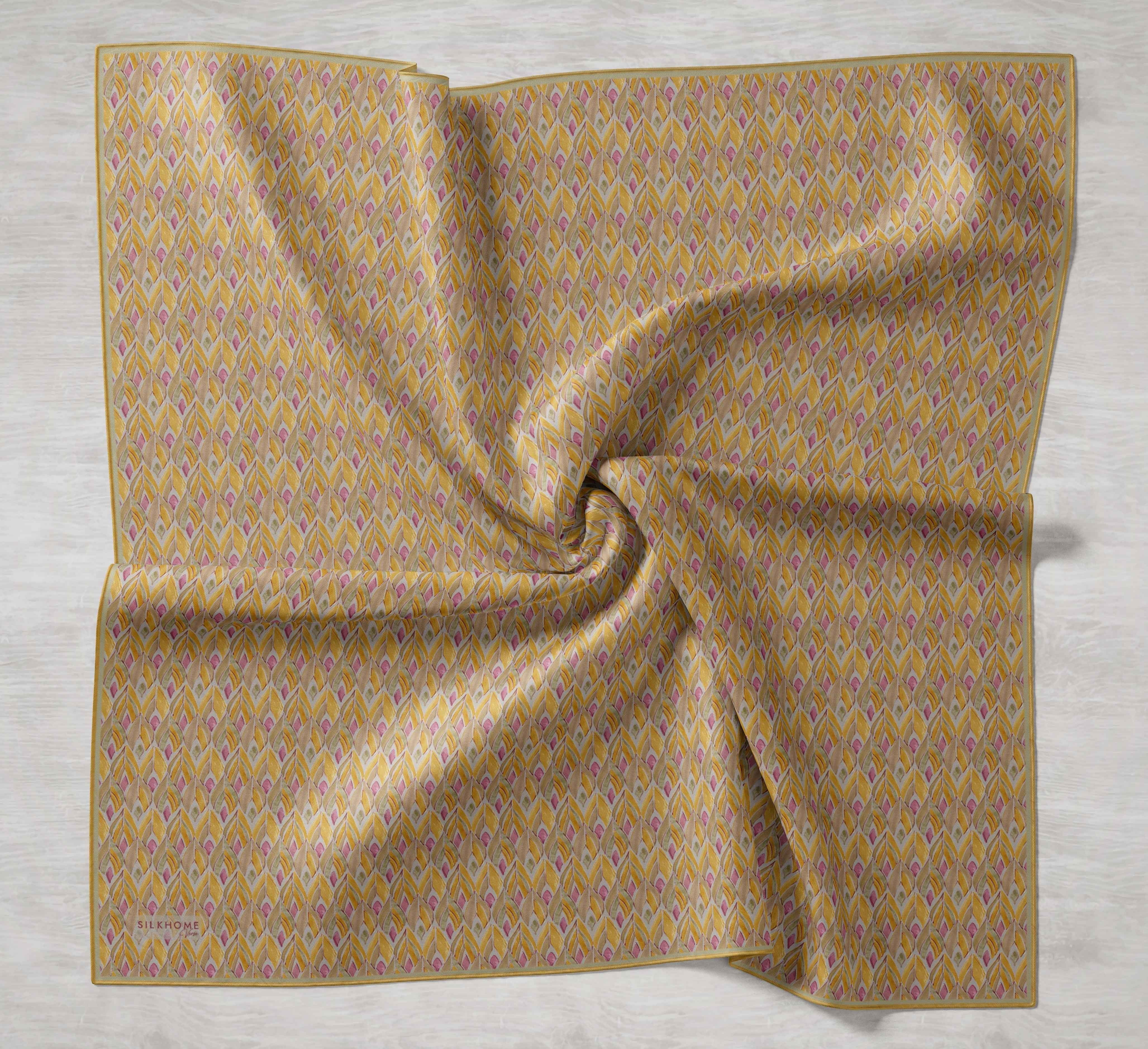 Twill İpek Eşarp Yaprak Ritmi Koyu Sarı 90x90