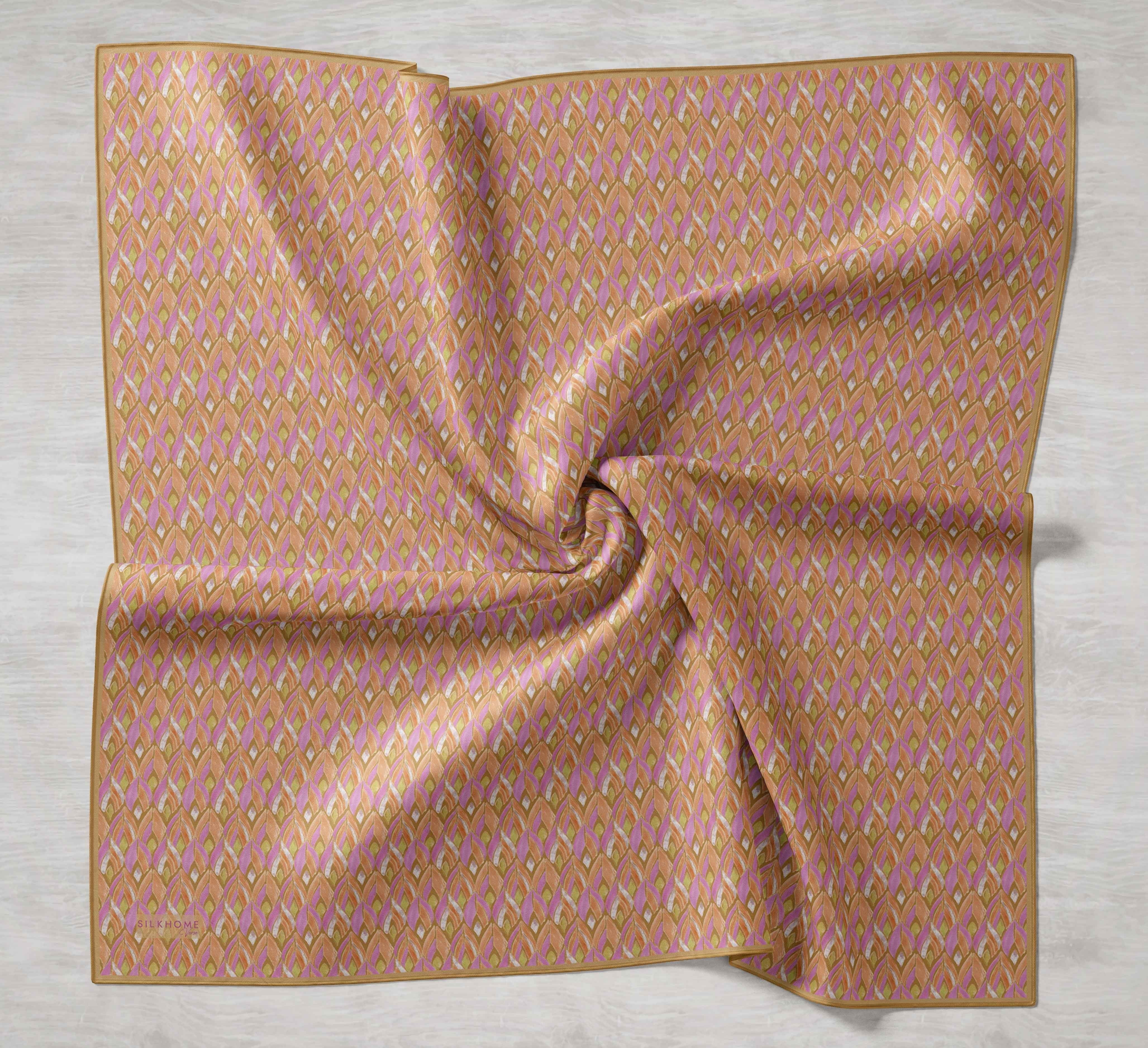 Twill İpek Eşarp Yaprak Ritmi Koyu Turuncu 90x90
