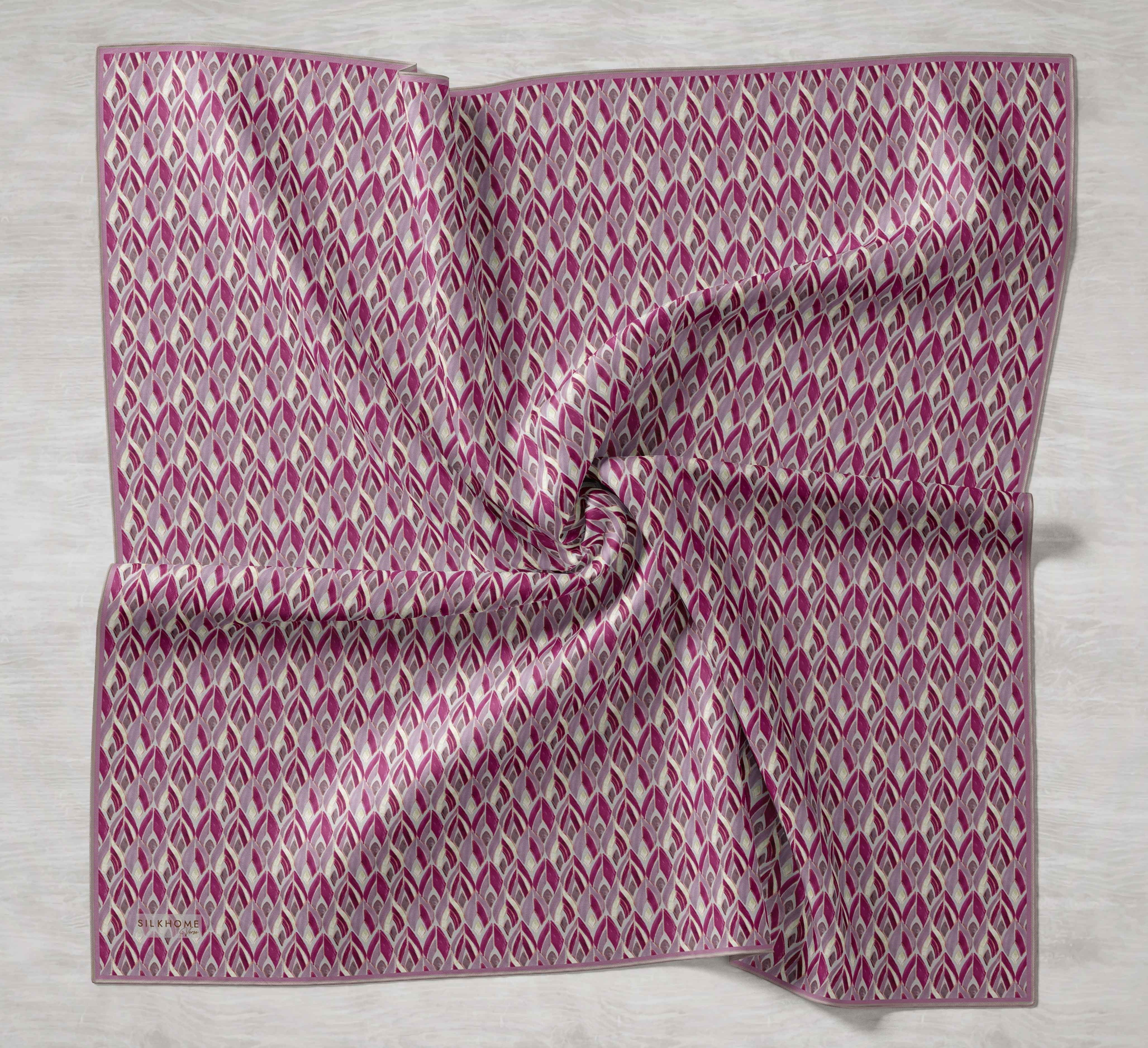 Twill İpek Eşarp Yaprak Ritmi Krem Pembe 90x90