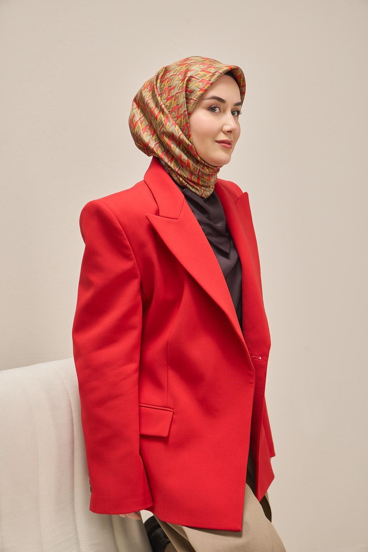 Twill İpek Eşarp Yaprak Ritmi Küf Yeşili 90x90