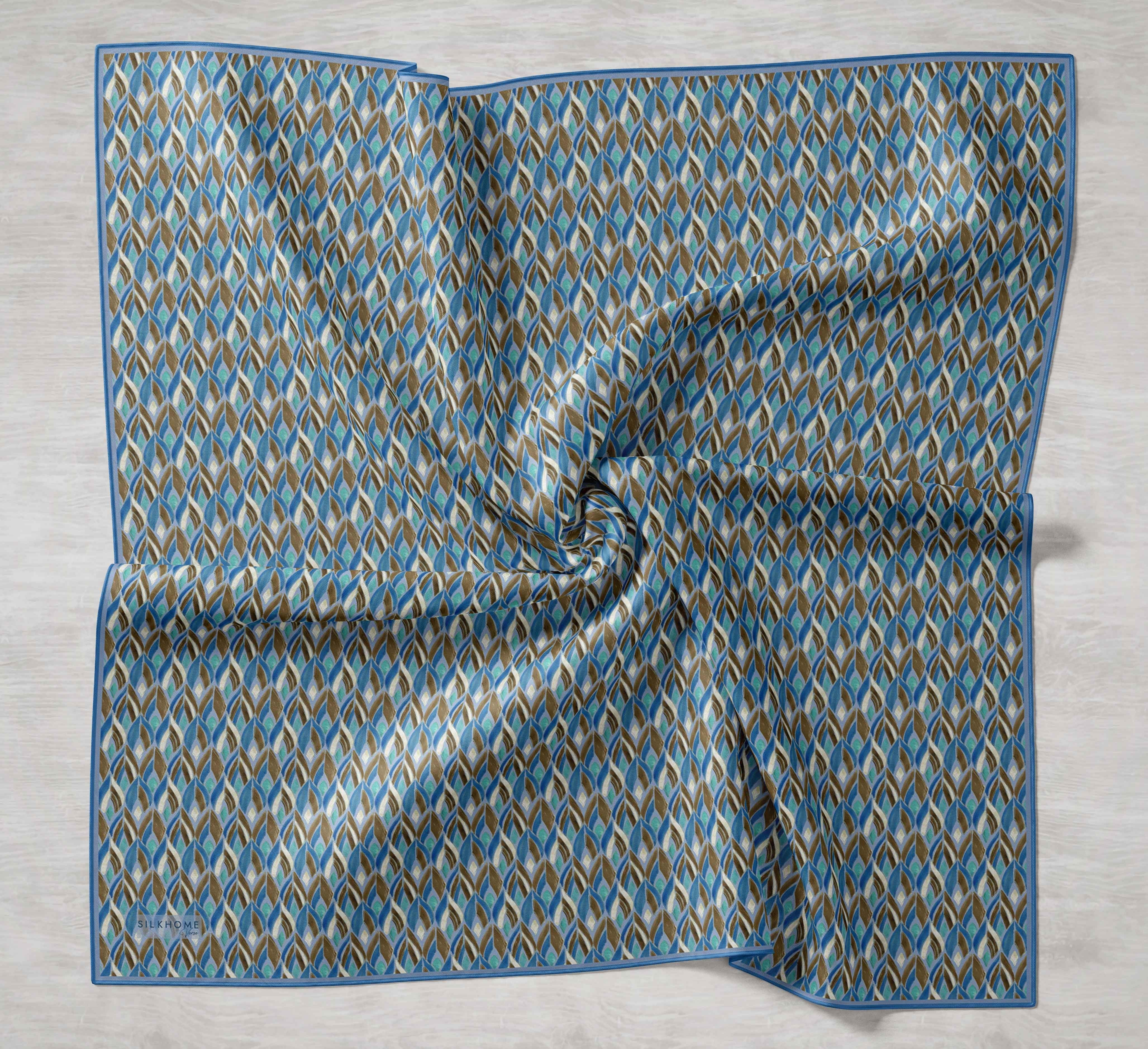 Twill İpek Eşarp Yaprak Ritmi Mavi Lila 90x90