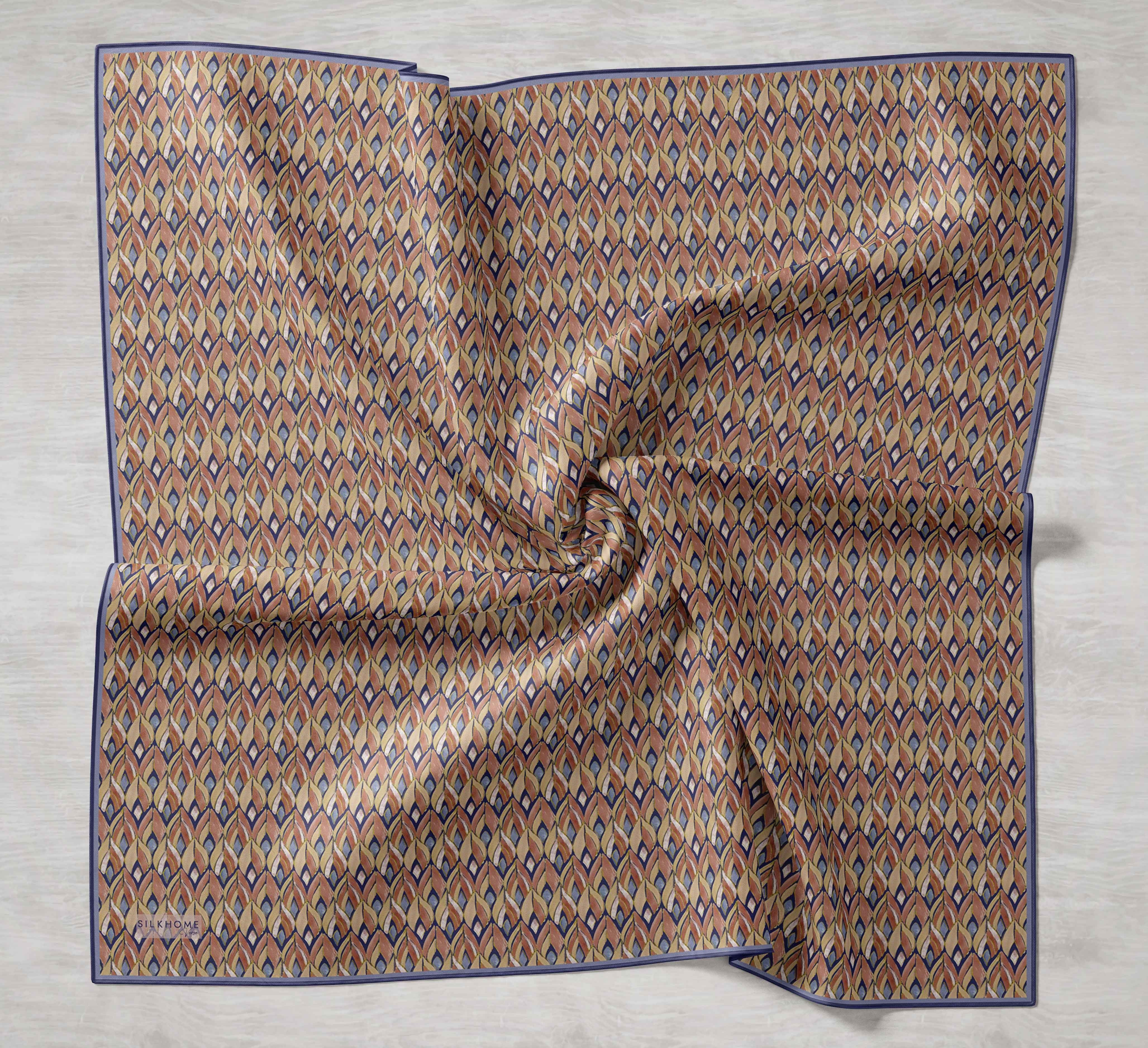Twill İpek Eşarp Yaprak Ritmi Taba Sarı 90x90