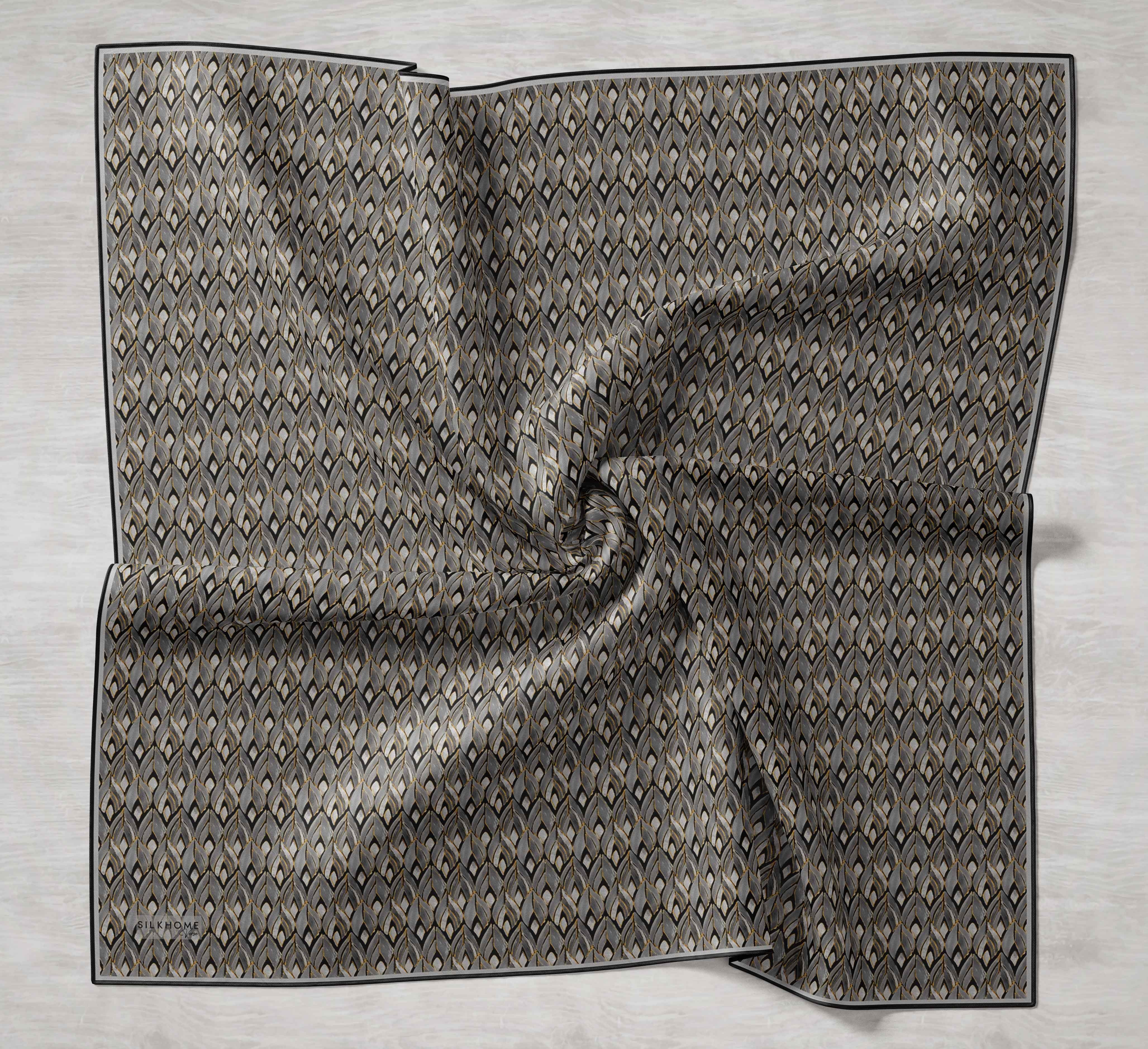 Twill İpek Eşarp Yaprak Ritmi Yeşil Gri 90x90