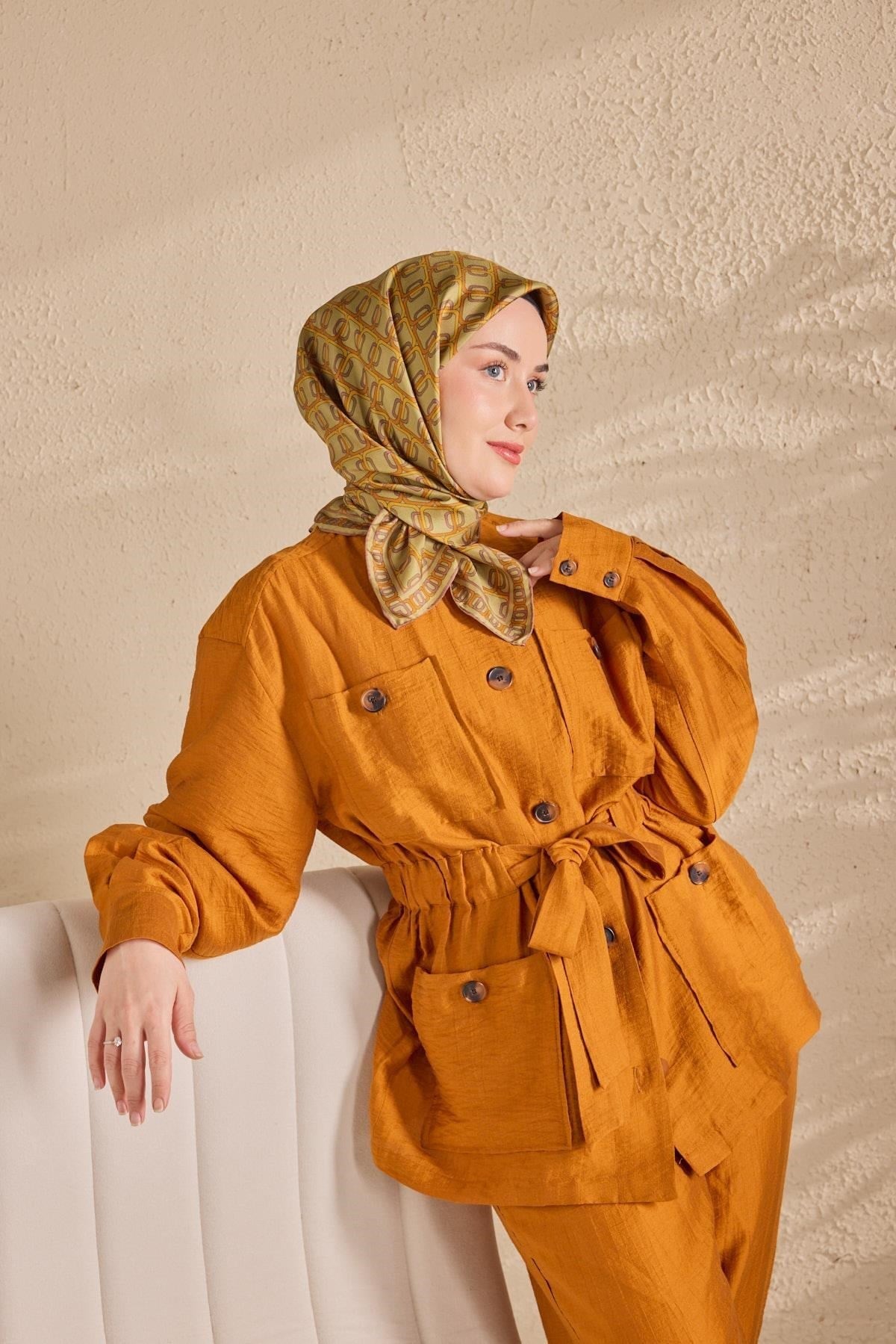 Twill İpek Eşarp Zincir Fıstık Yeşil