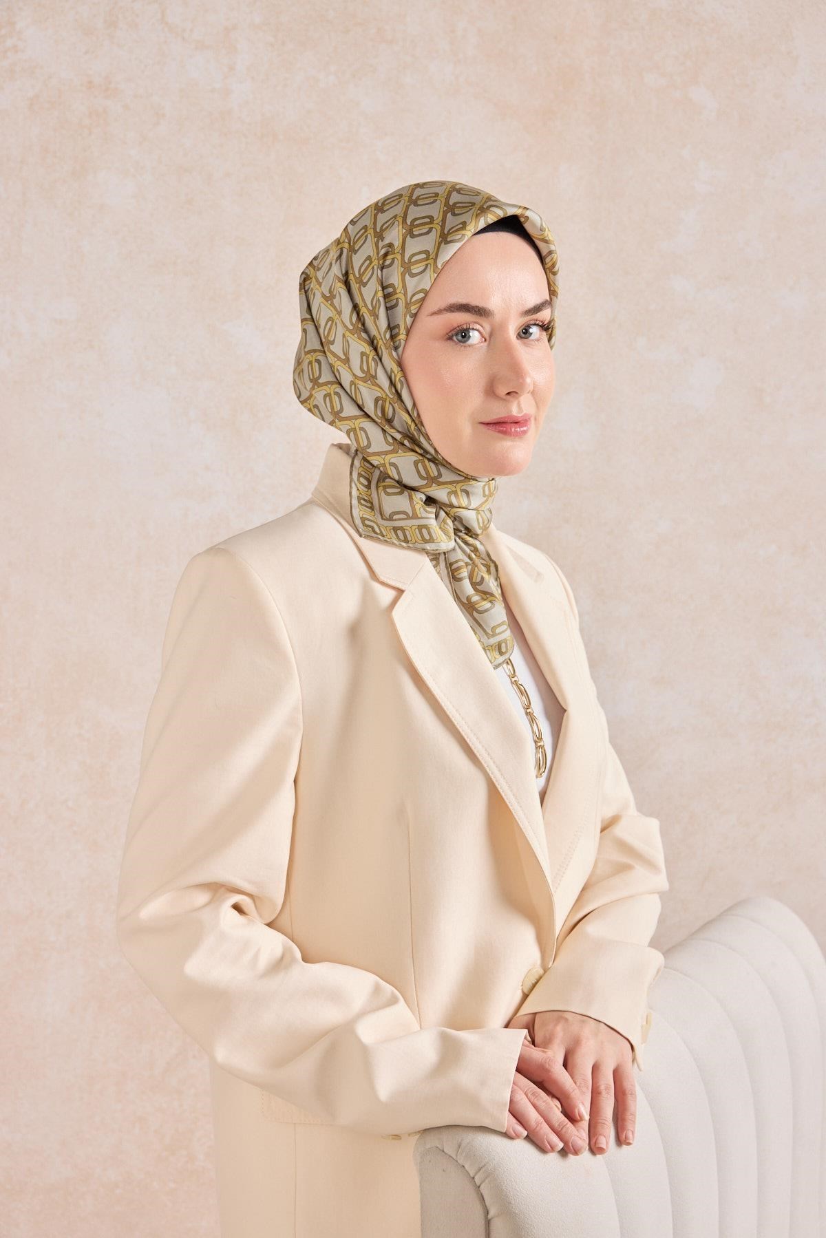 Twill İpek Eşarp Zincir Gümüş