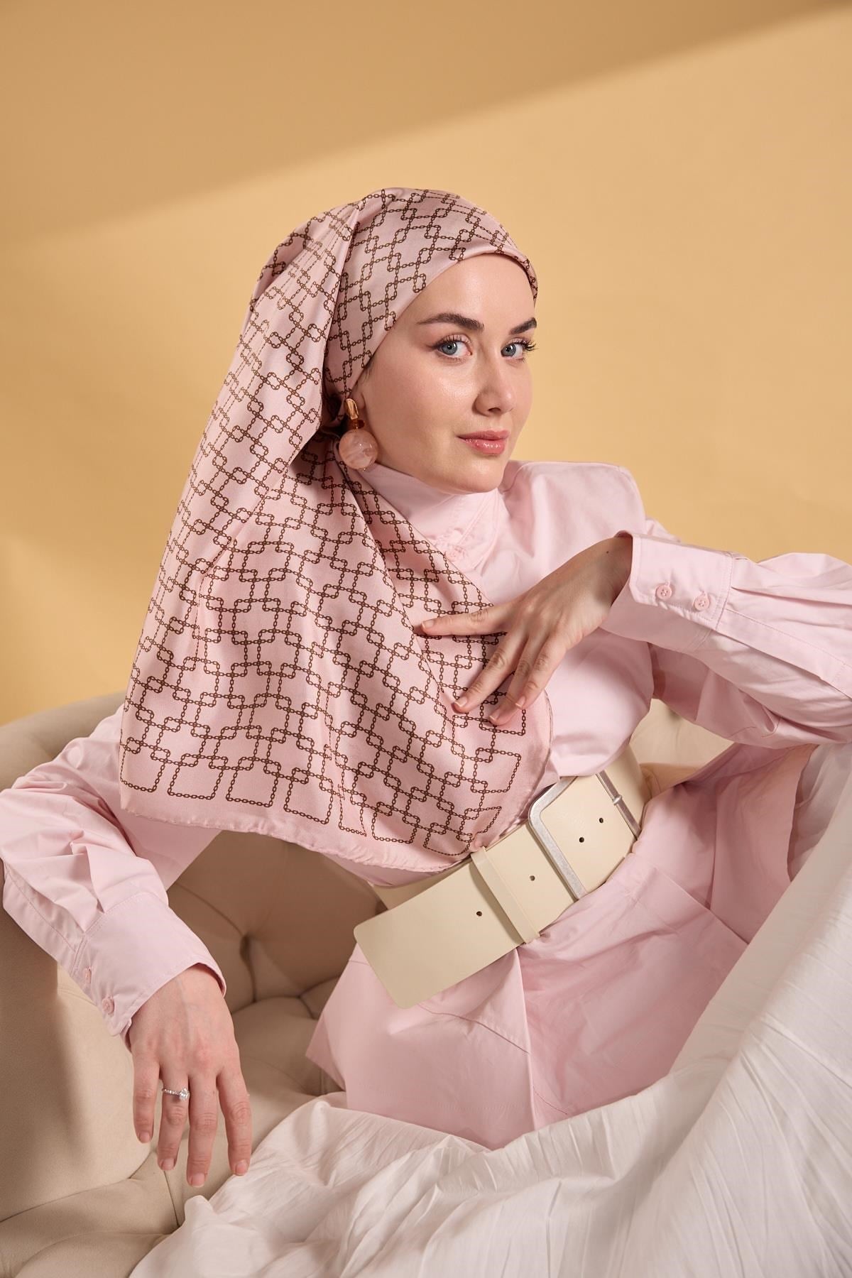 Twill İpek Eşarp Zincir Pudra 90x90