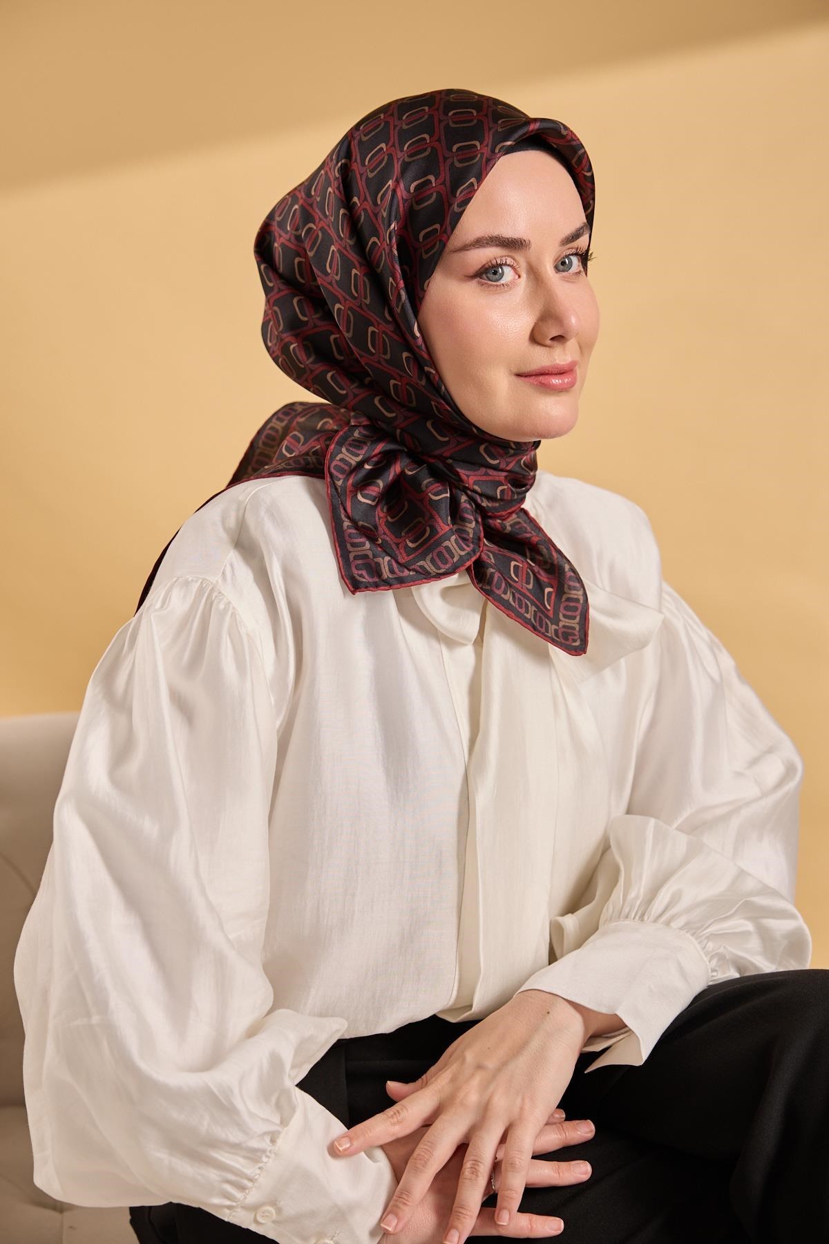 Twill İpek Eşarp Zincir Siyah