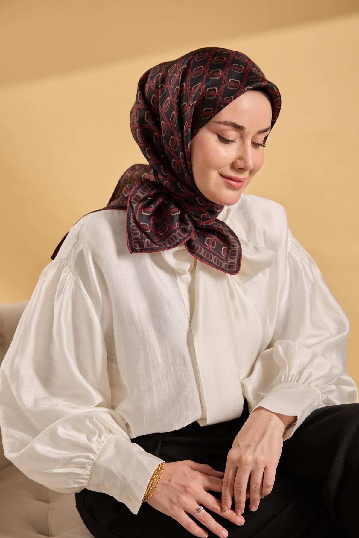 Twill İpek Eşarp Zincir Siyah