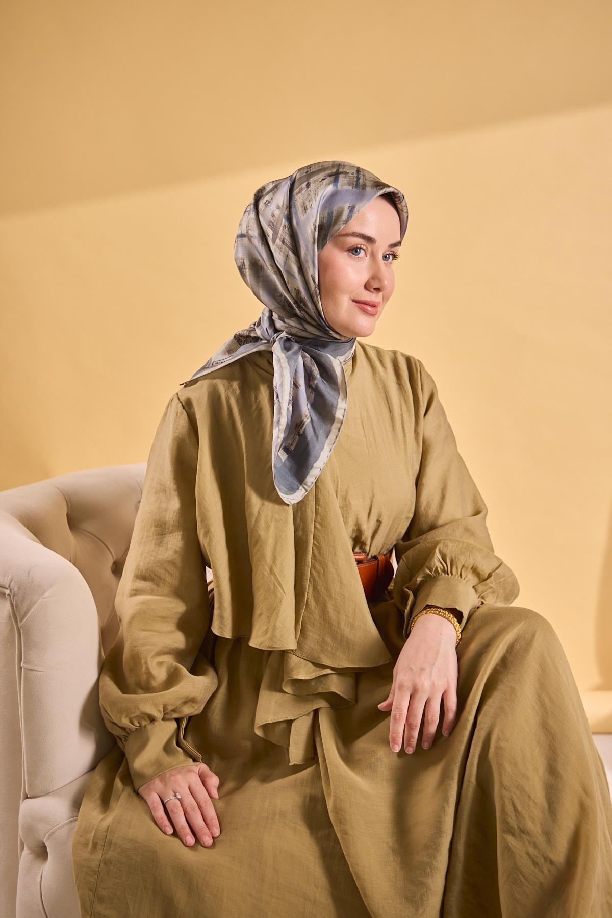Twill İpek Flow Lines Eşarp Koyu İndigo 90x90