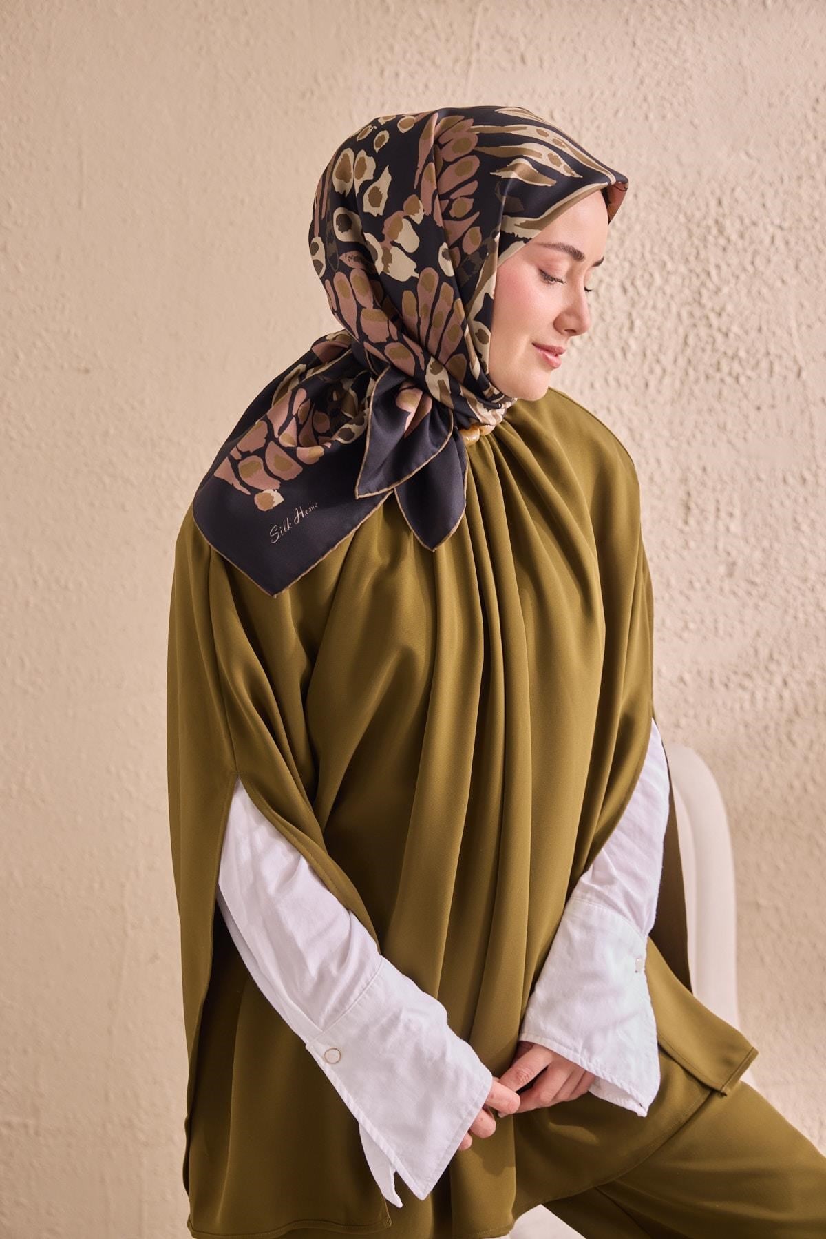 Twill İpek Mercan Eşarp Asker Yeşili  90x90