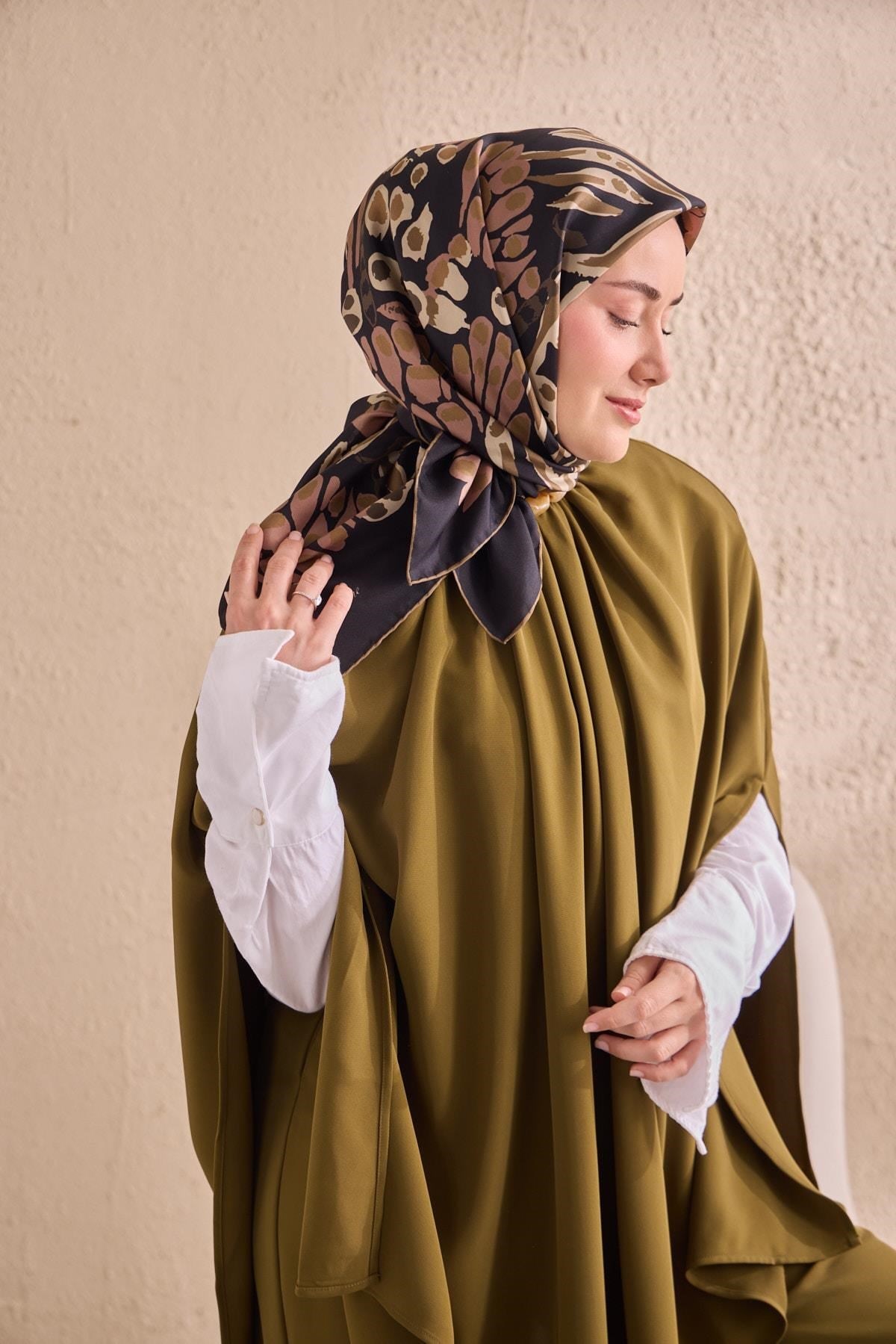 Twill İpek Mercan Eşarp Asker Yeşili  90x90