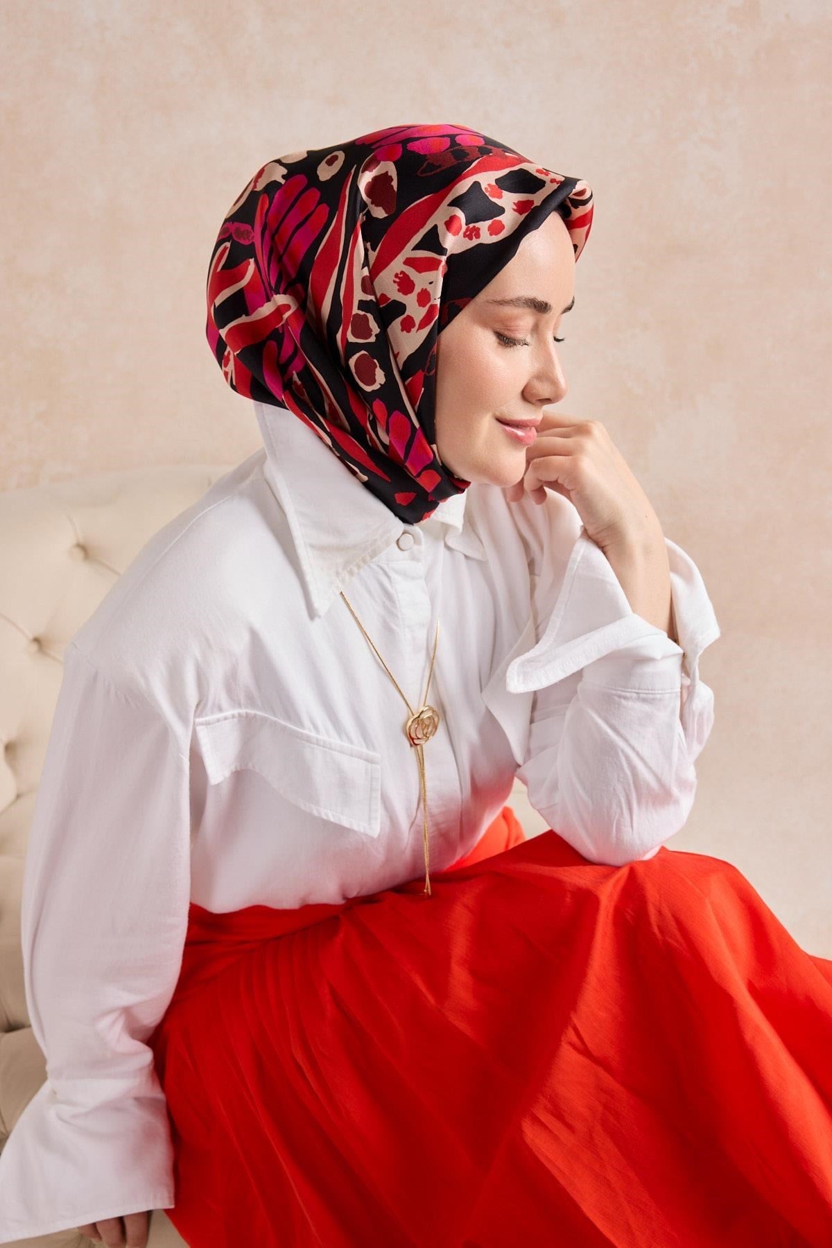 Twill İpek Mercan Eşarp Kırmızı 90x90