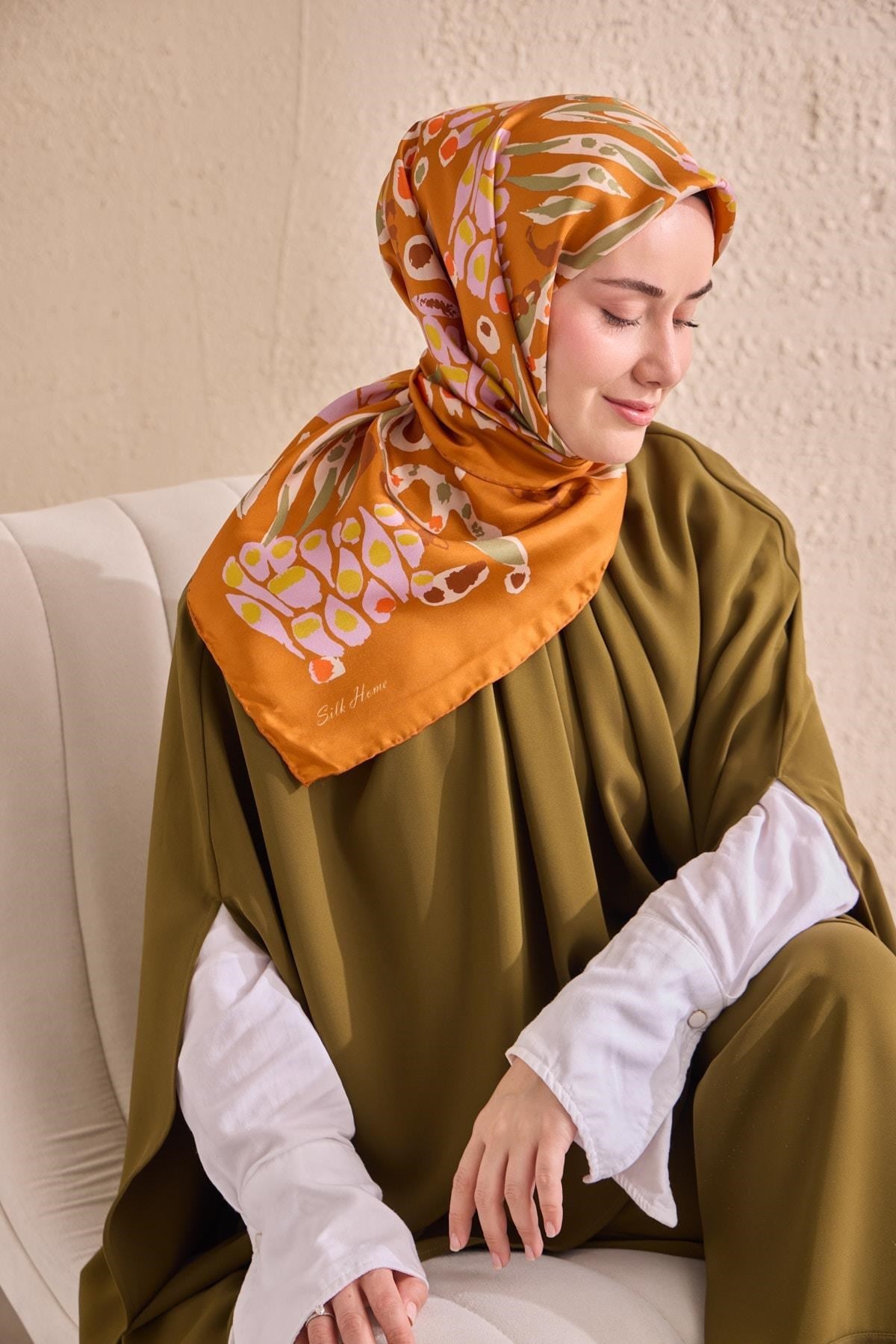 Twill İpek Mercan Eşarp Koyu Turuncu 90x90