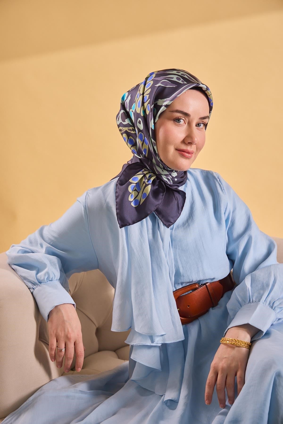 Twill İpek Mercan Eşarp Lacivert 90x90