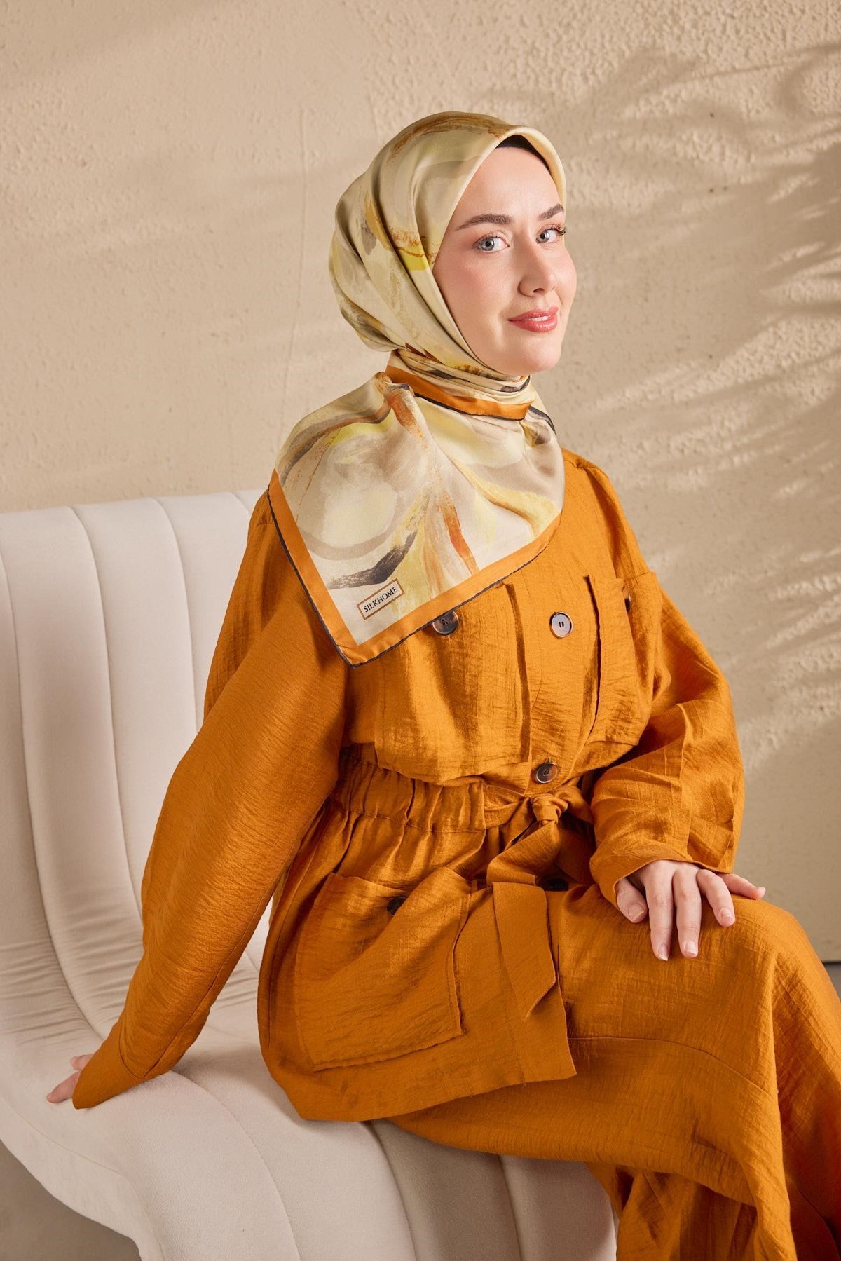Twill İpek Petal Eşarp Turuncu 90x90