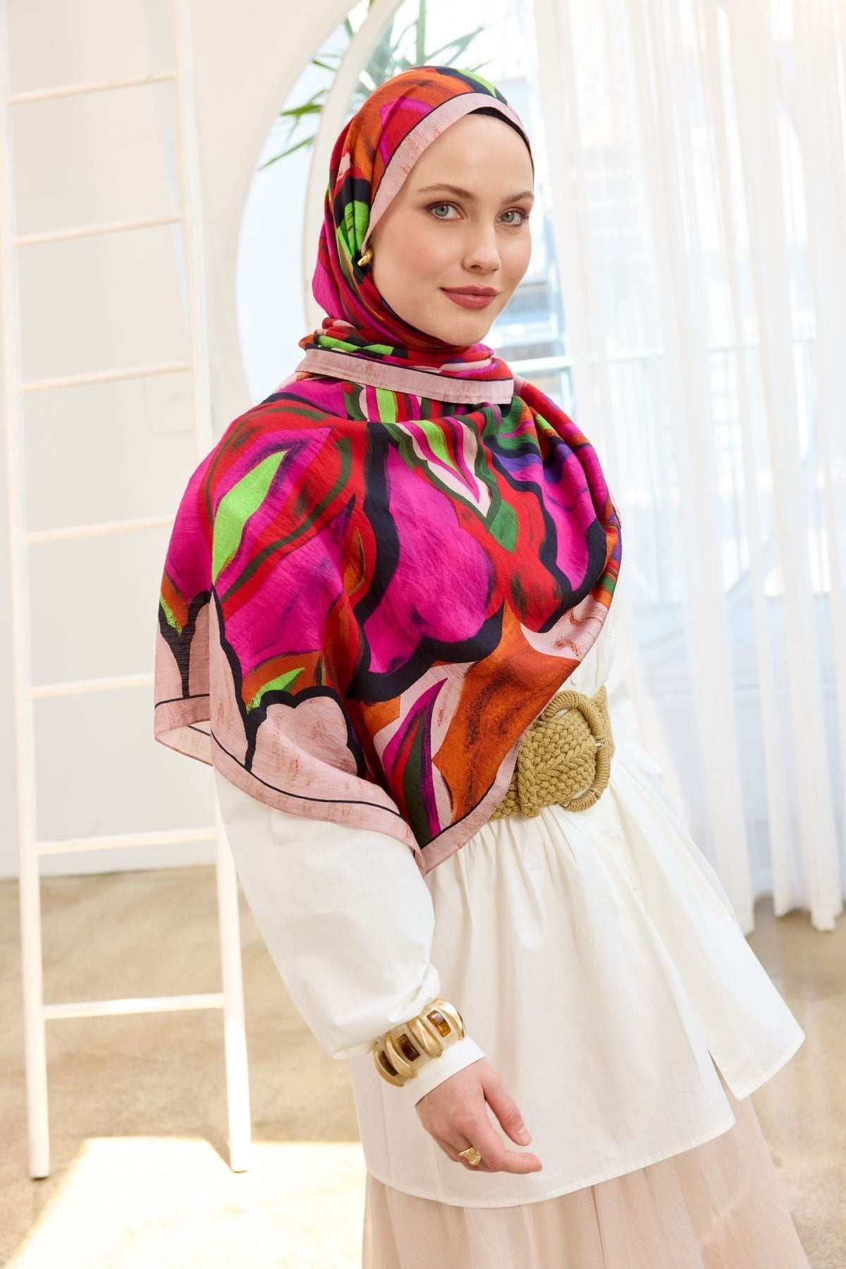 Urban Hours Watercolor Fuşya Mayda Şal