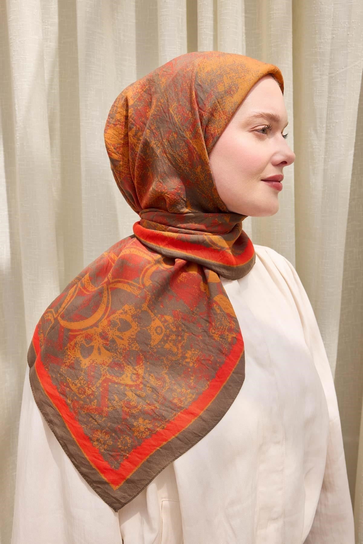 Velora Eşarp Art Yeşil Kahve 90x90