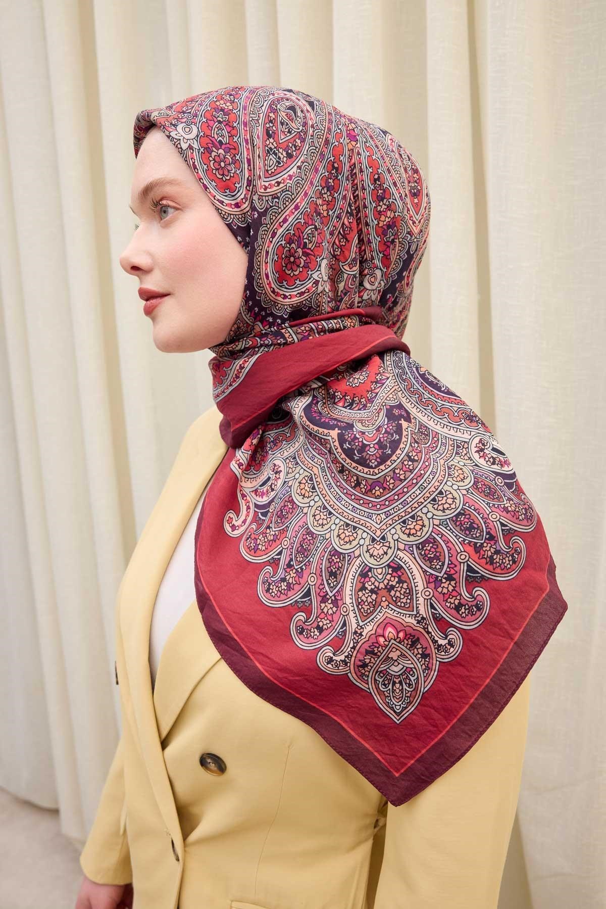 Velora Eşarp Ethnic Bordo 90x90