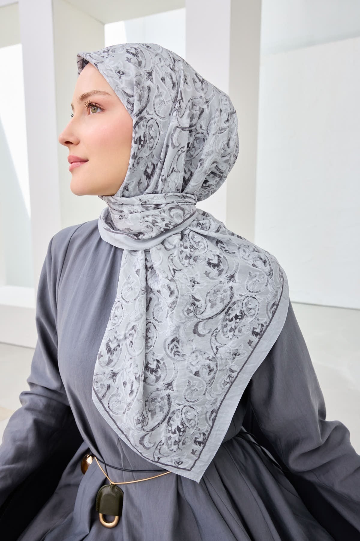 Velora Eşarp Ethnic Gümüş