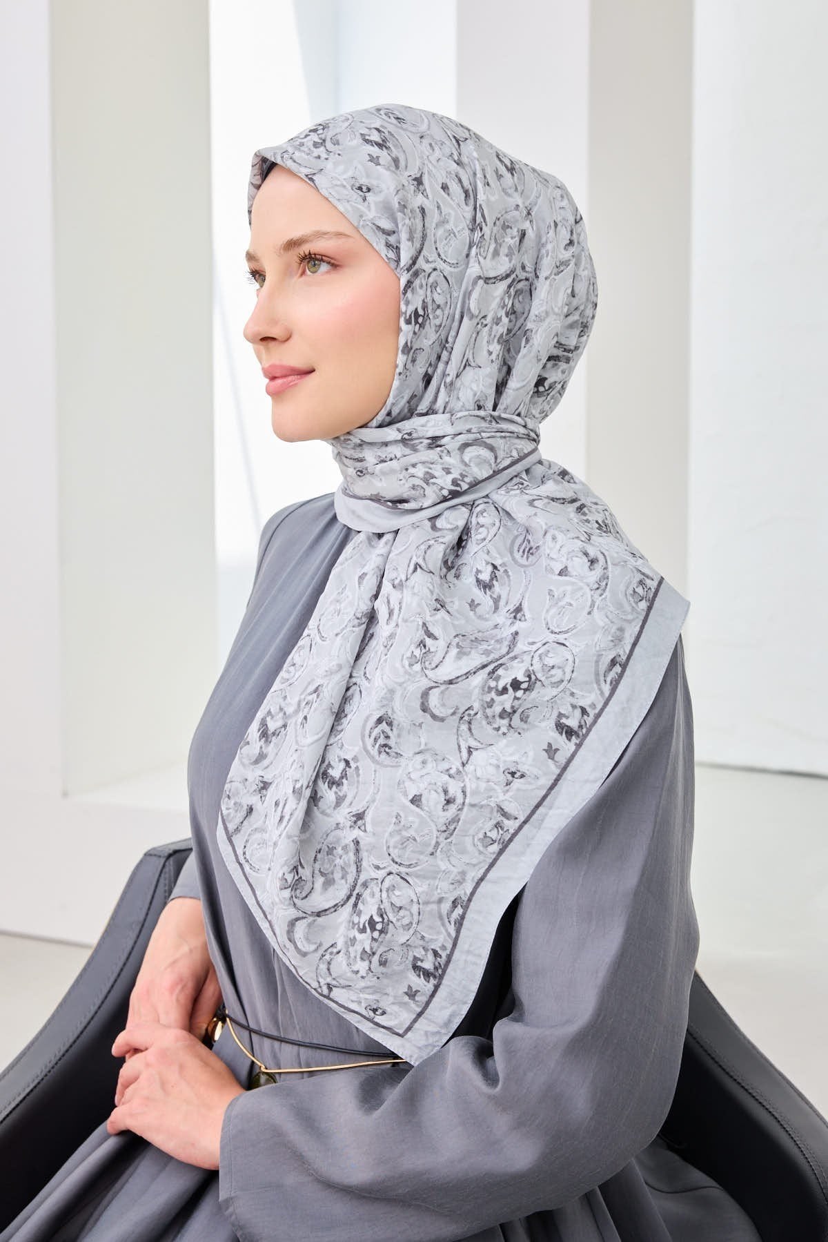 Velora Eşarp Ethnic Gümüş