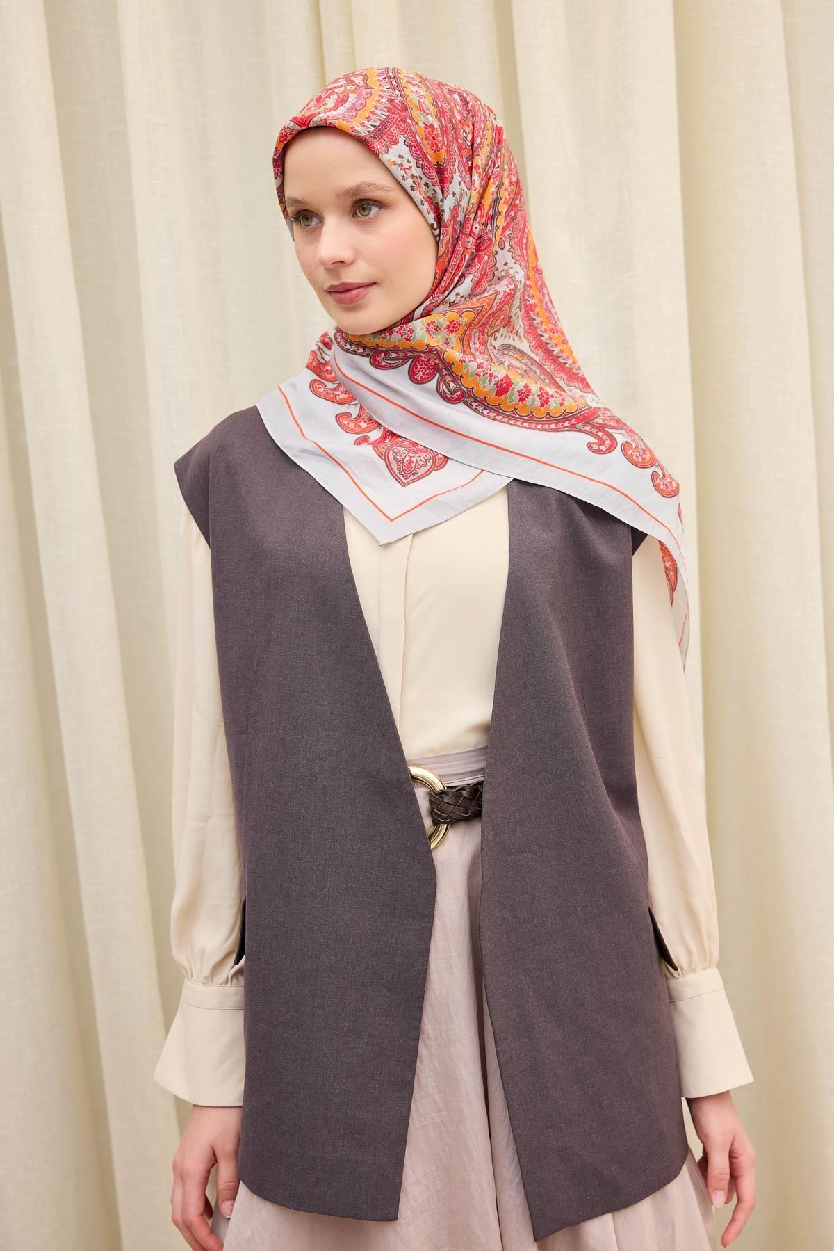 Velora Eşarp Ethnic Gümüş 90x90