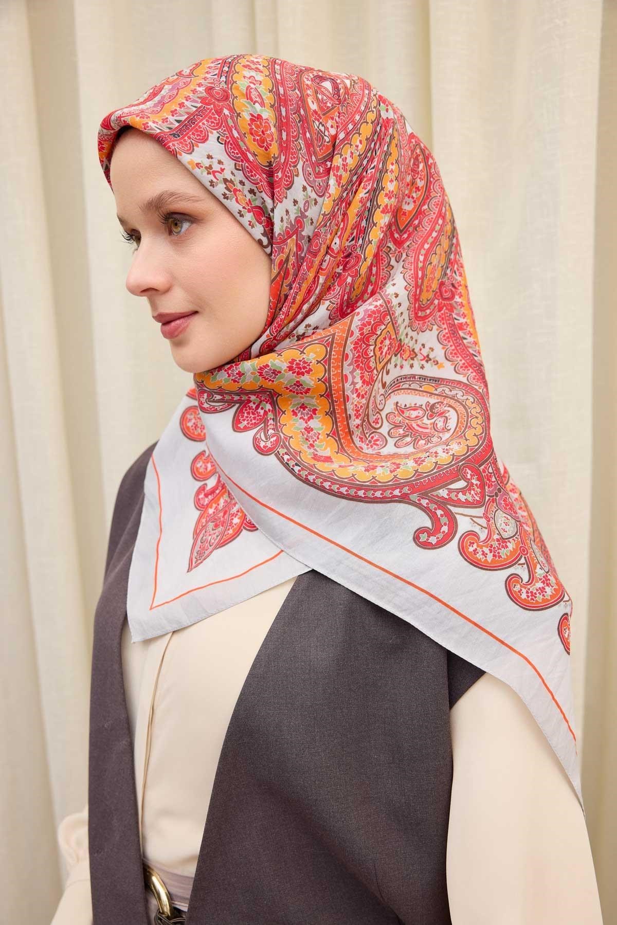 Velora Eşarp Ethnic Gümüş 90x90