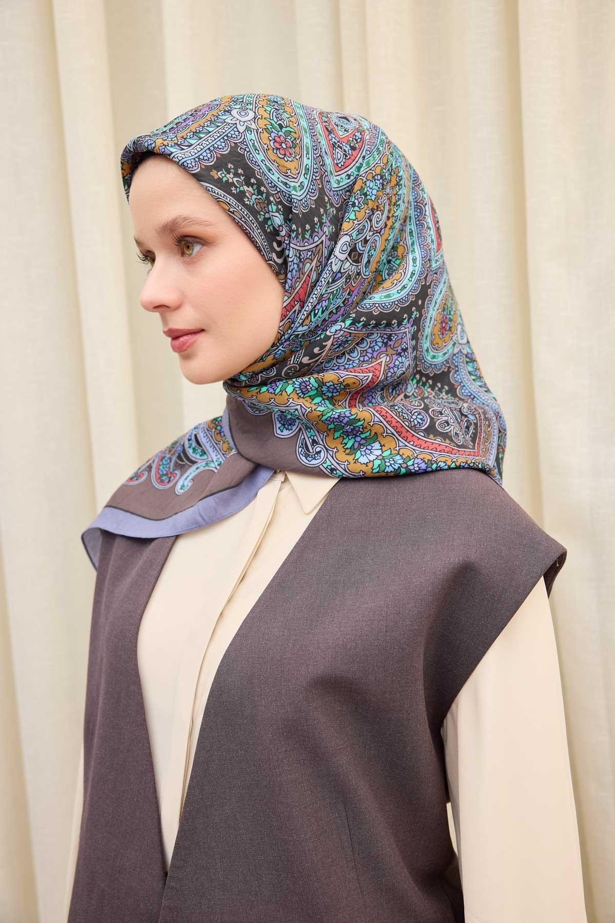 Velora Eşarp Ethnic Koyu Vizon 90x90