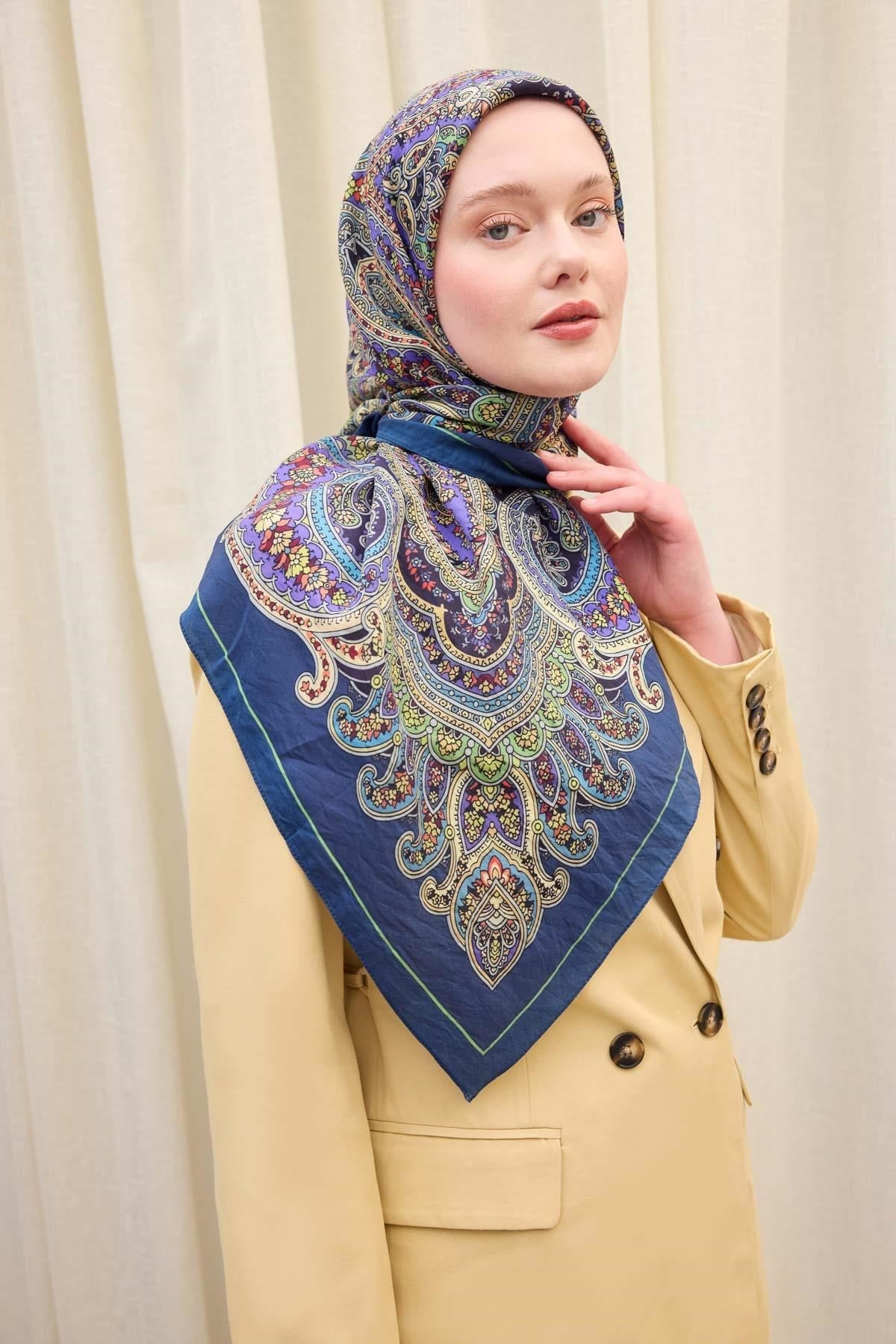 Velora Eşarp Ethnic Lacivert 90x90