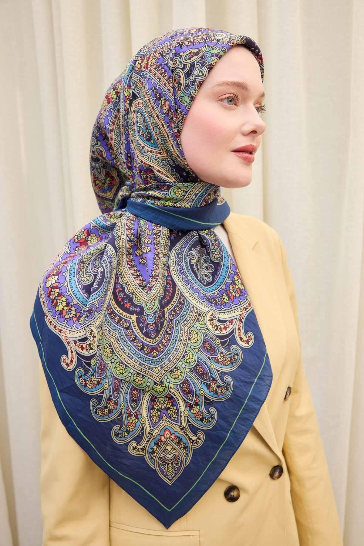 Velora Eşarp Ethnic Lacivert 90x90