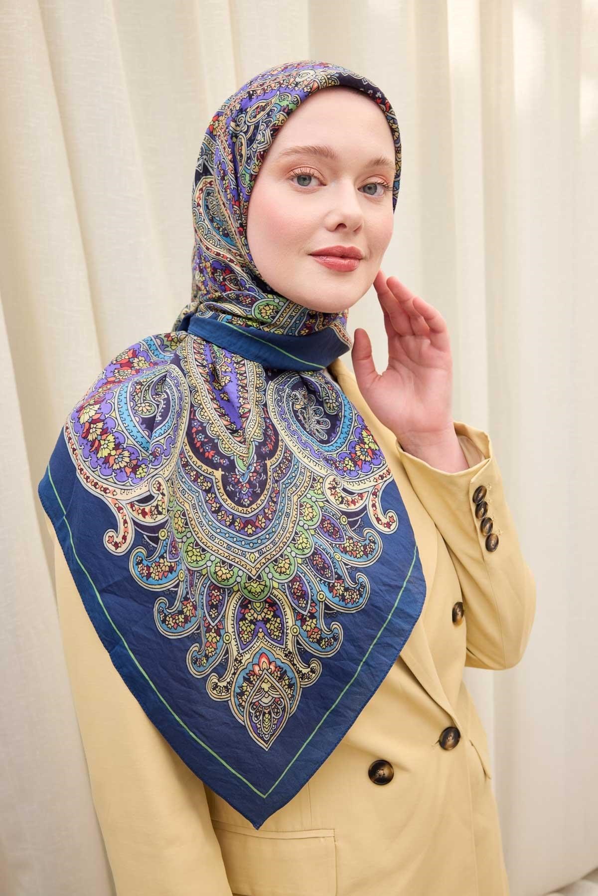 Velora Eşarp Ethnic Lacivert 90x90
