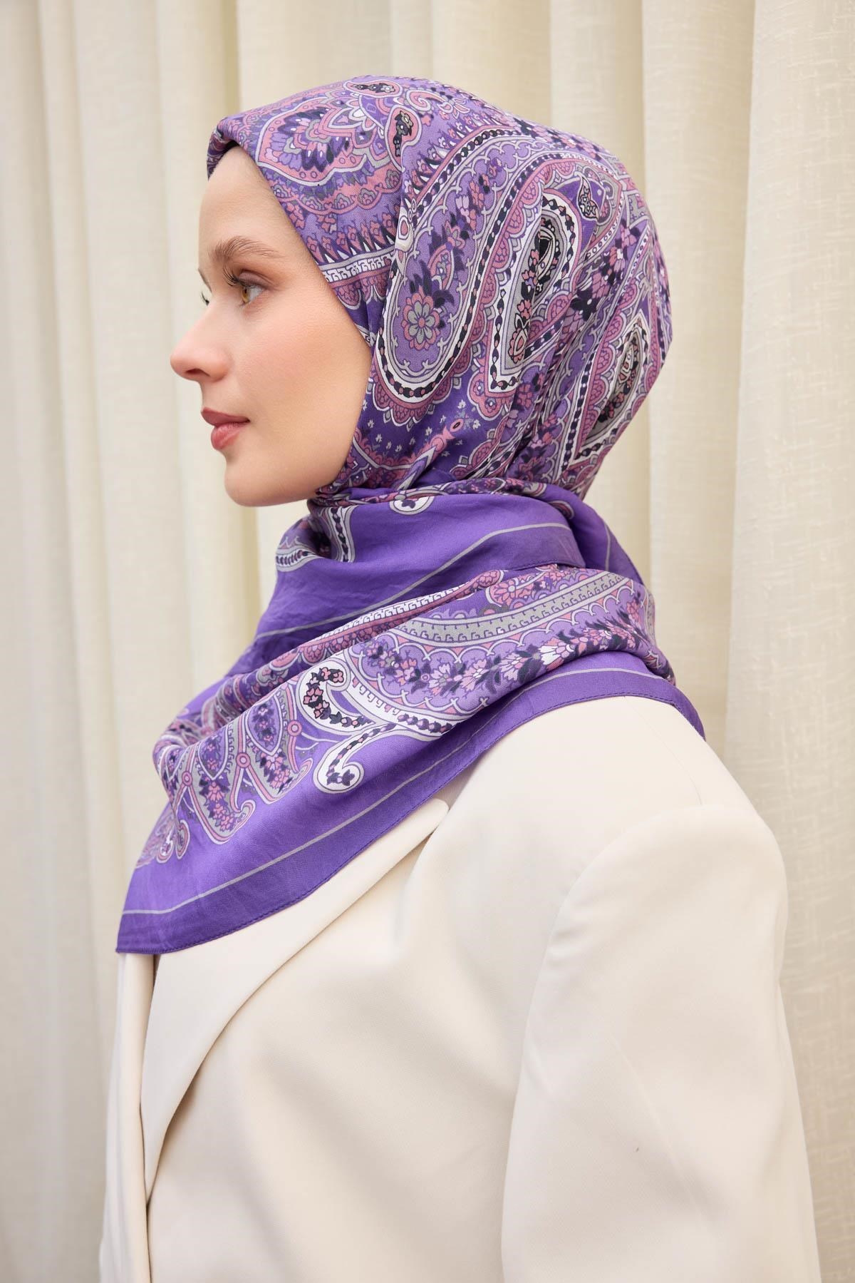Velora Eşarp Ethnic Mor 90x90
