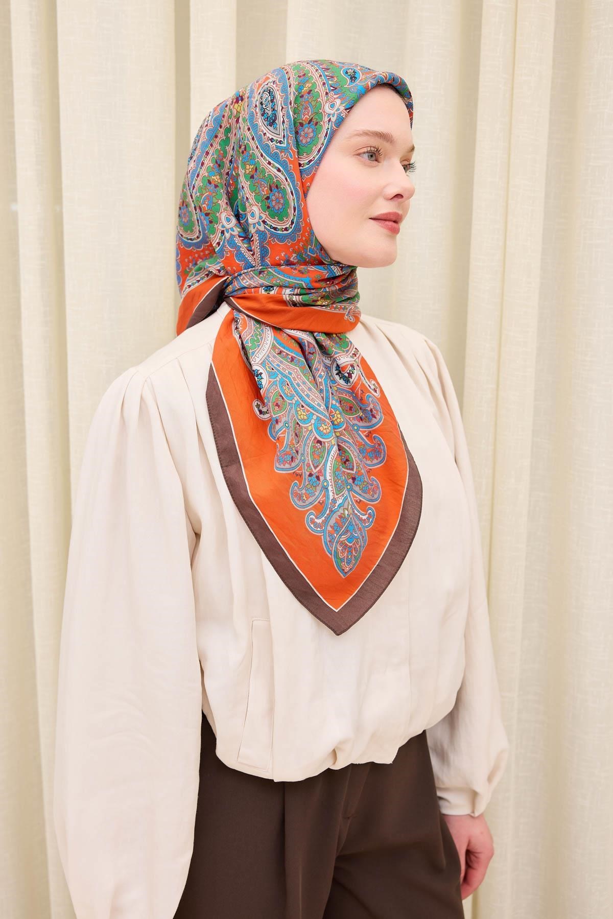 Velora Eşarp Ethnic Parlak Turuncu 90x90